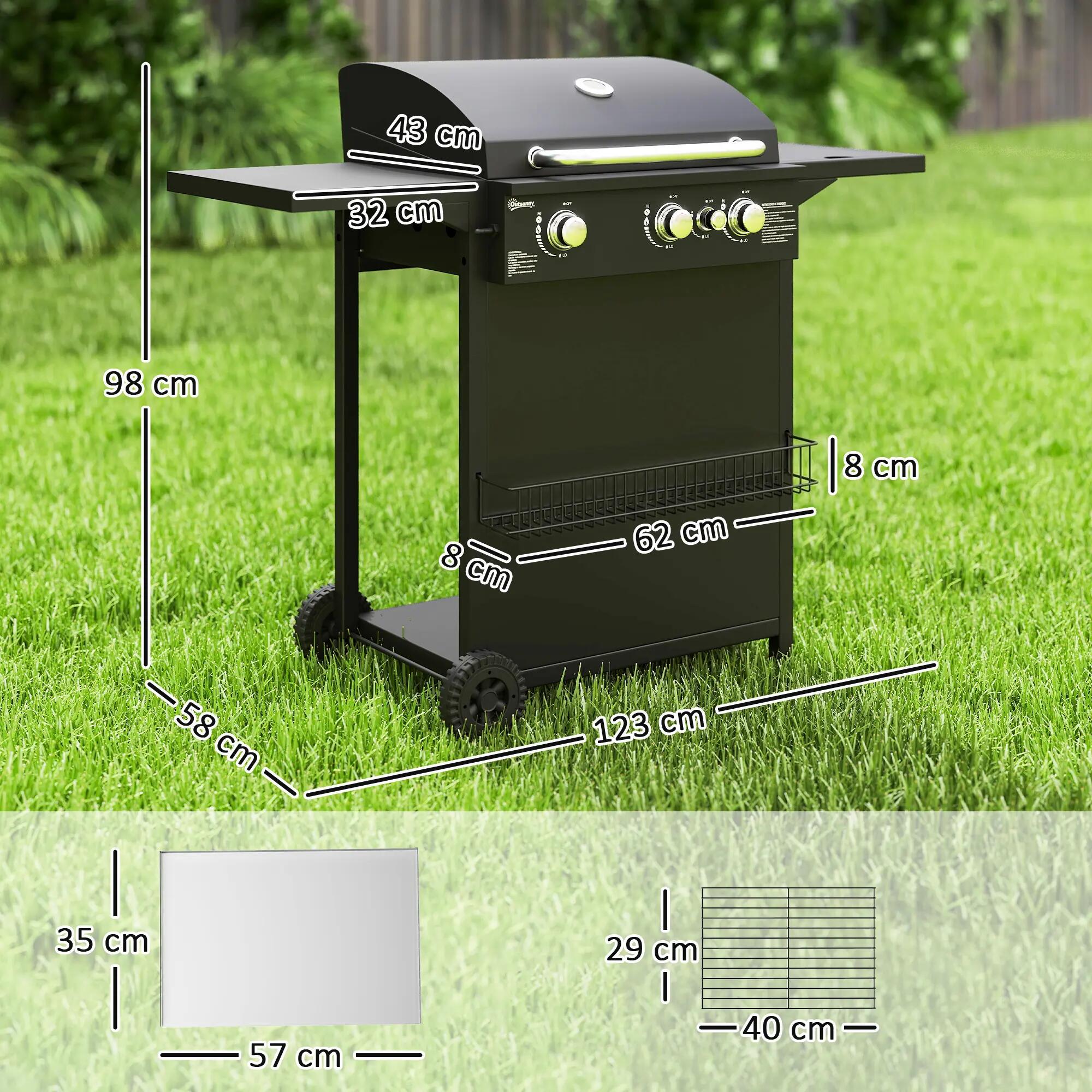 Barbacoa de Gas Outsunny 123x57x98 cm Negro 3/5