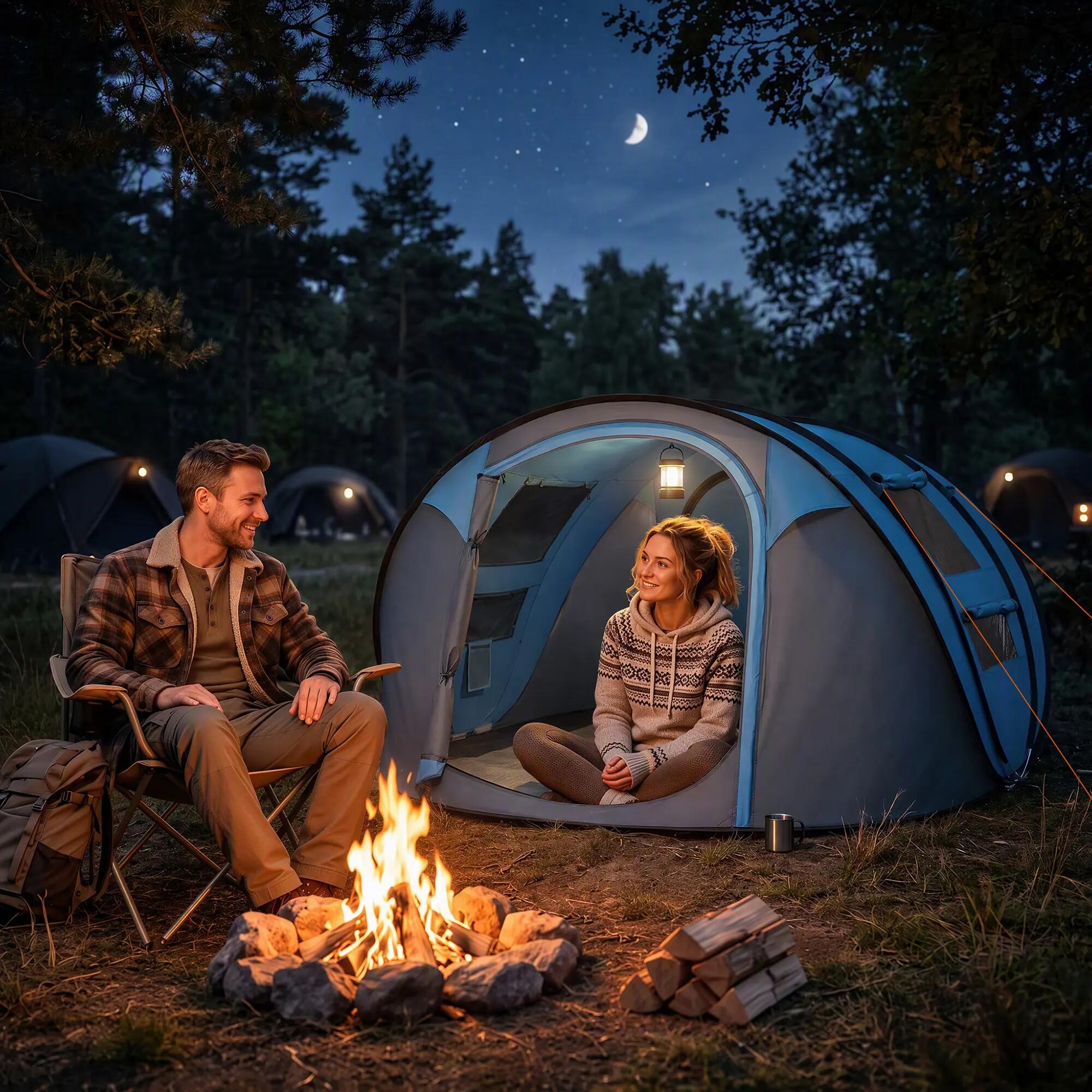Tenda de campismo azul e cinza Outsunny 4/7