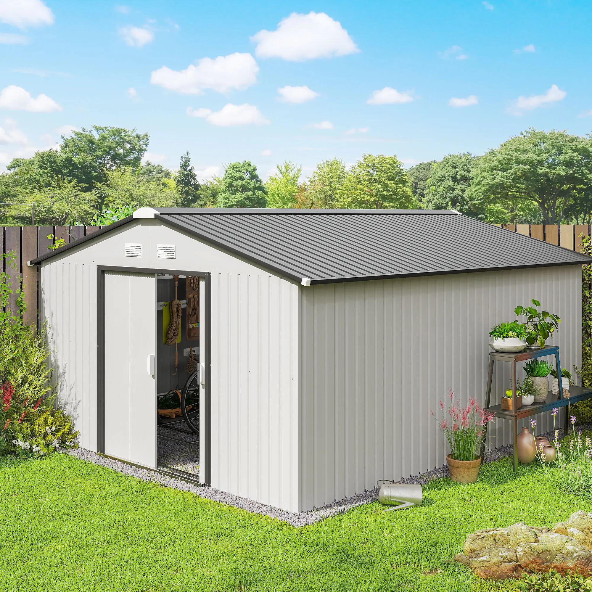 Abrigo de exterior 340x386x200 cm branco e cinza escuro Outsunny 2/7