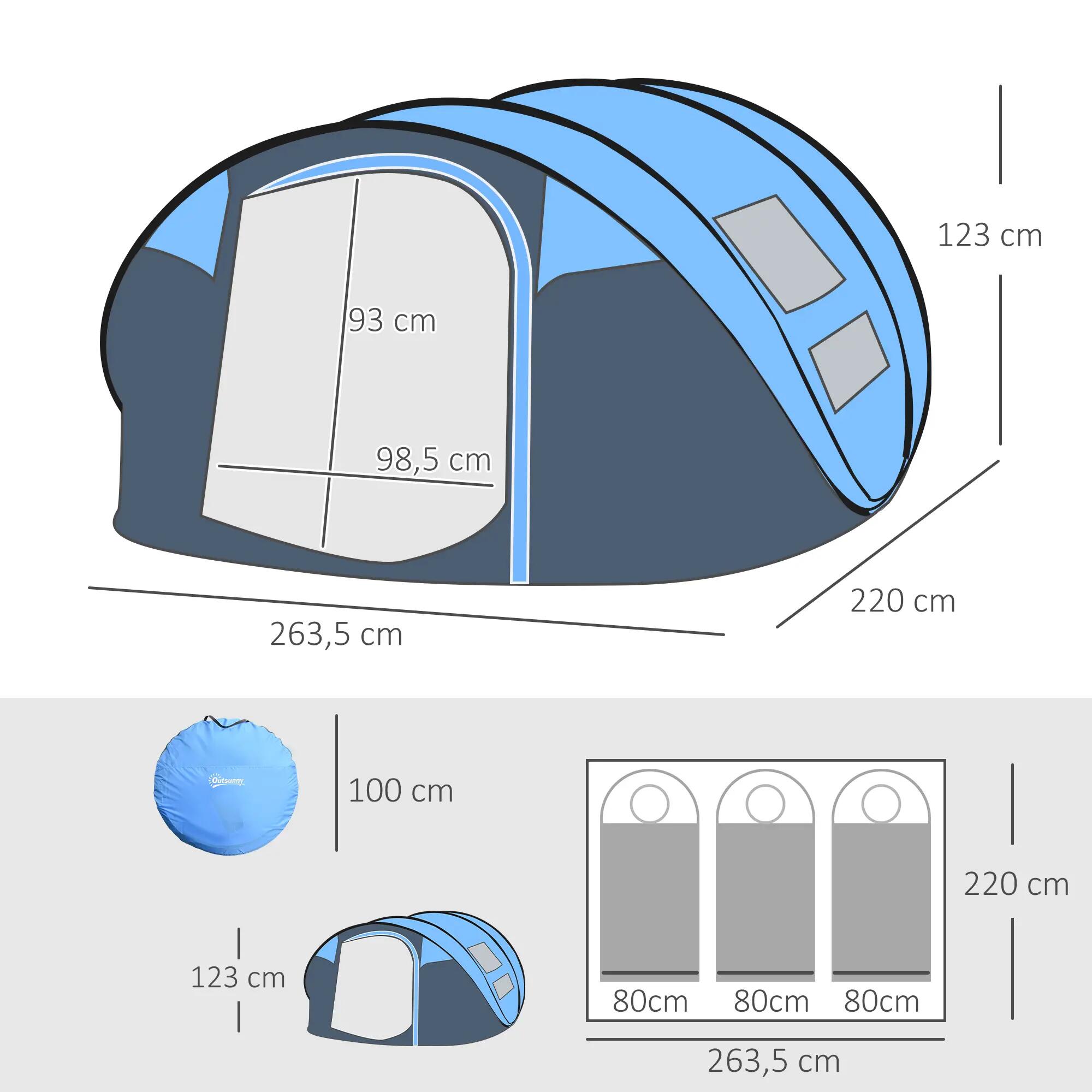 Tenda de campismo azul e cinza Outsunny 3/7