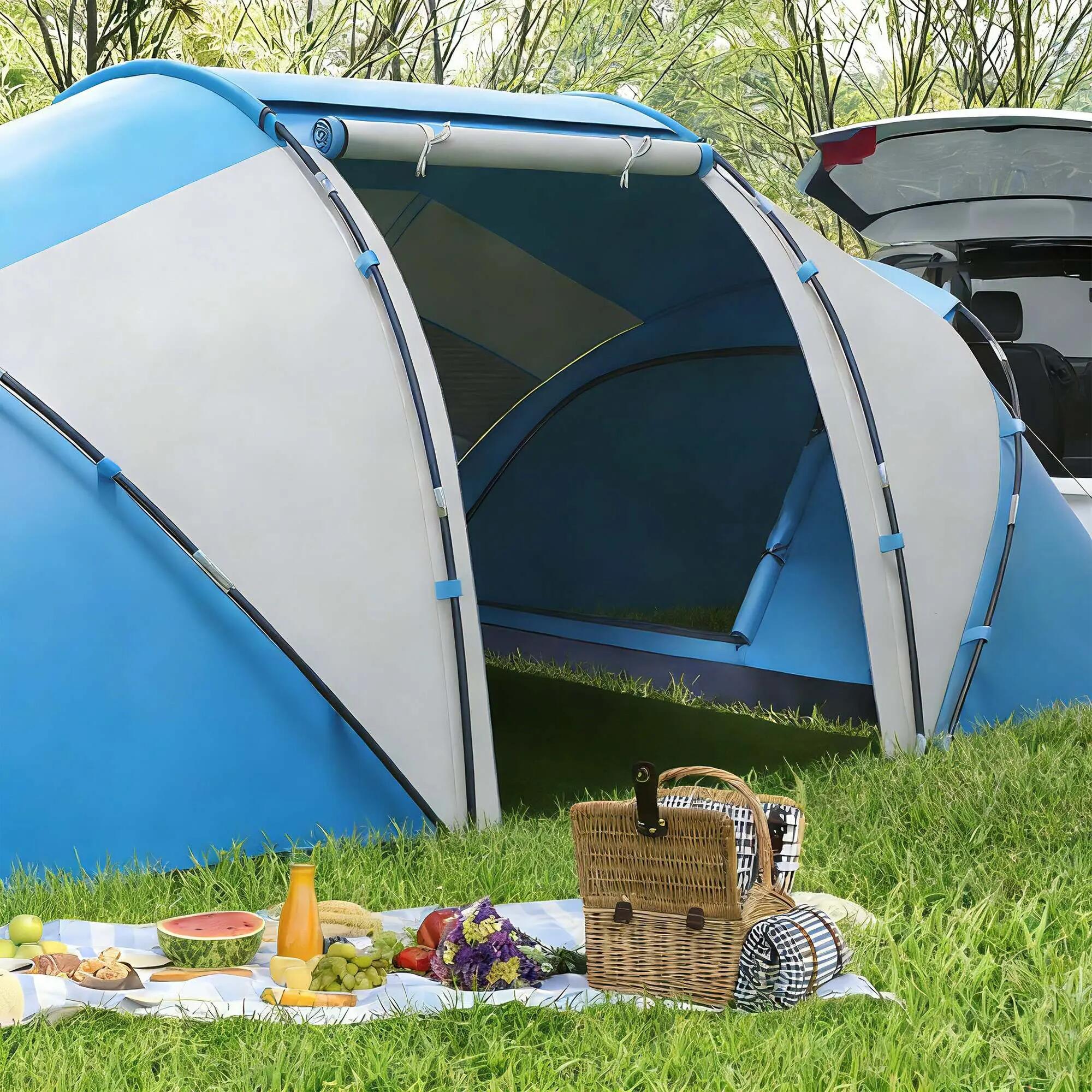 Tenda de campismo azul e branco Outsunny 2/7
