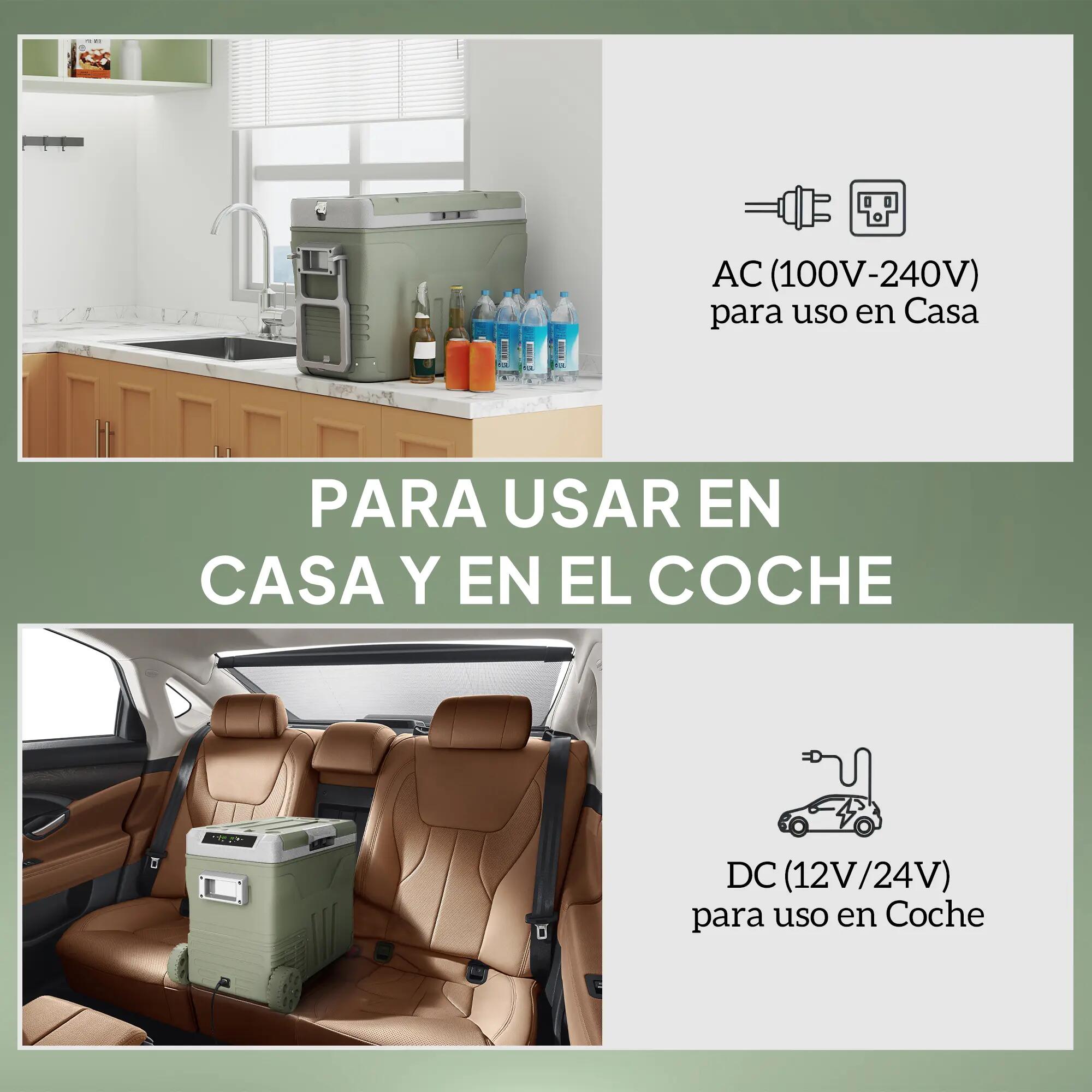 Geleira elétrica portátil 64,5x43,5x53 cm cinzento e verde Outsunny 4/9