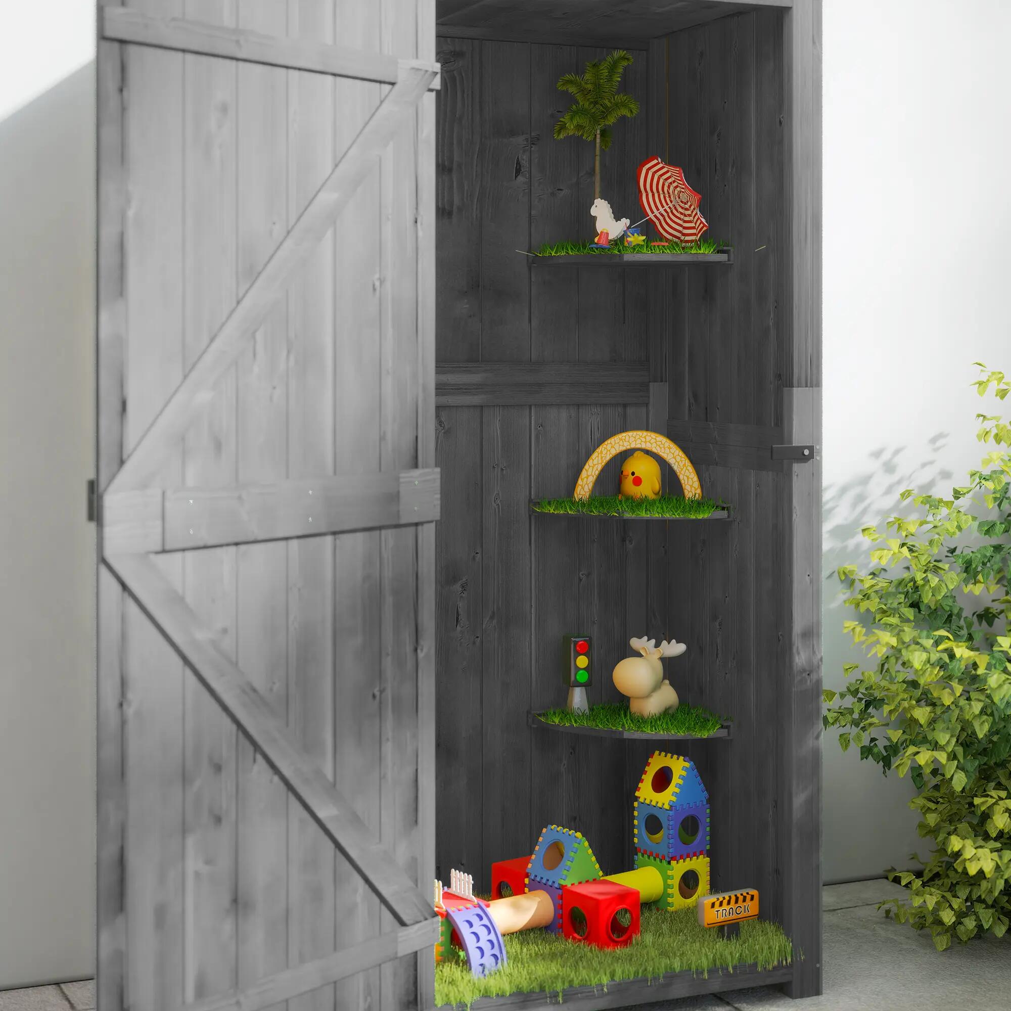 Armario almacenaje Outsunny 77x54.2x179 cm Gris y Verde 5/7