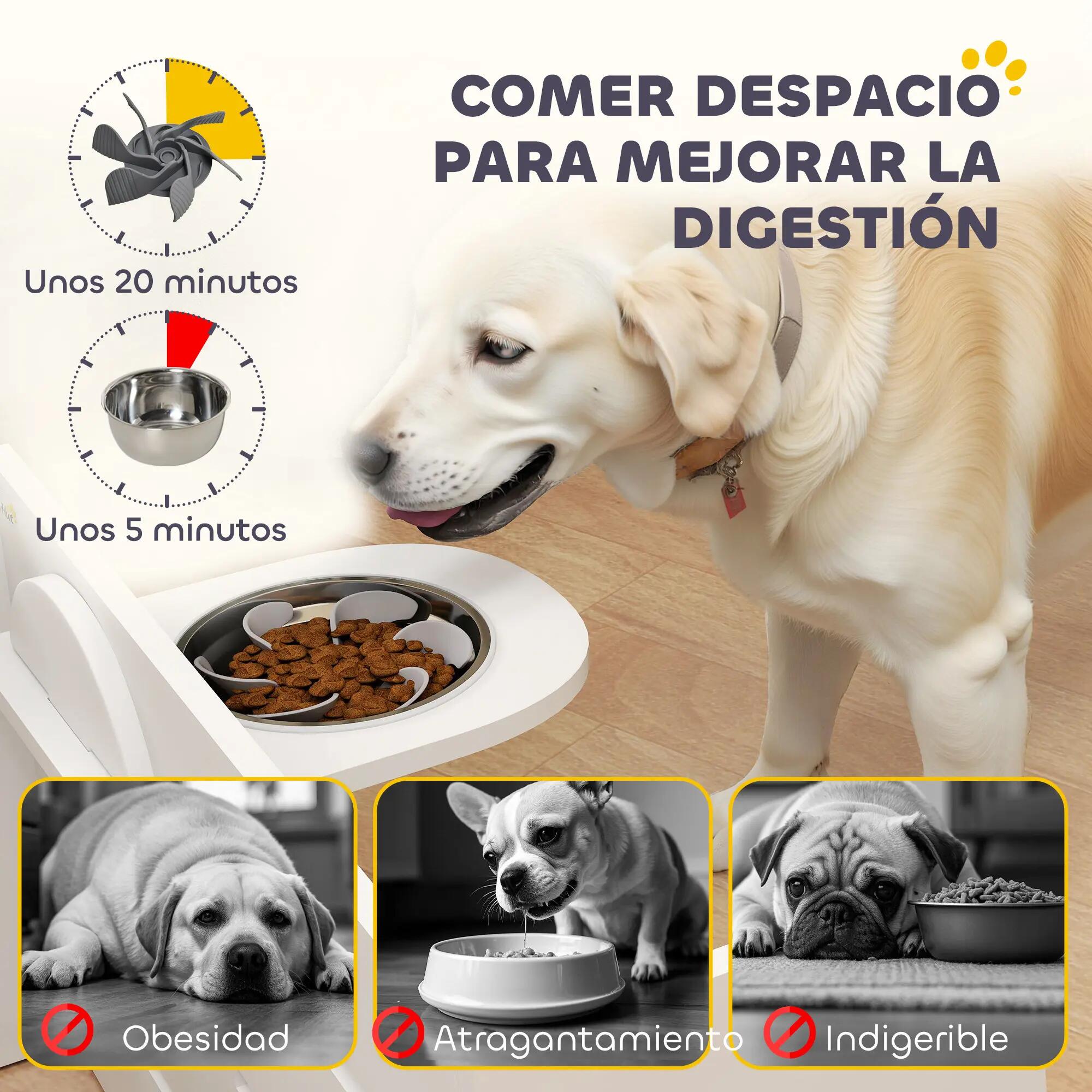 Comedero Perros Elevado PawHut 63x58.5x40 cm Blanco 5/9