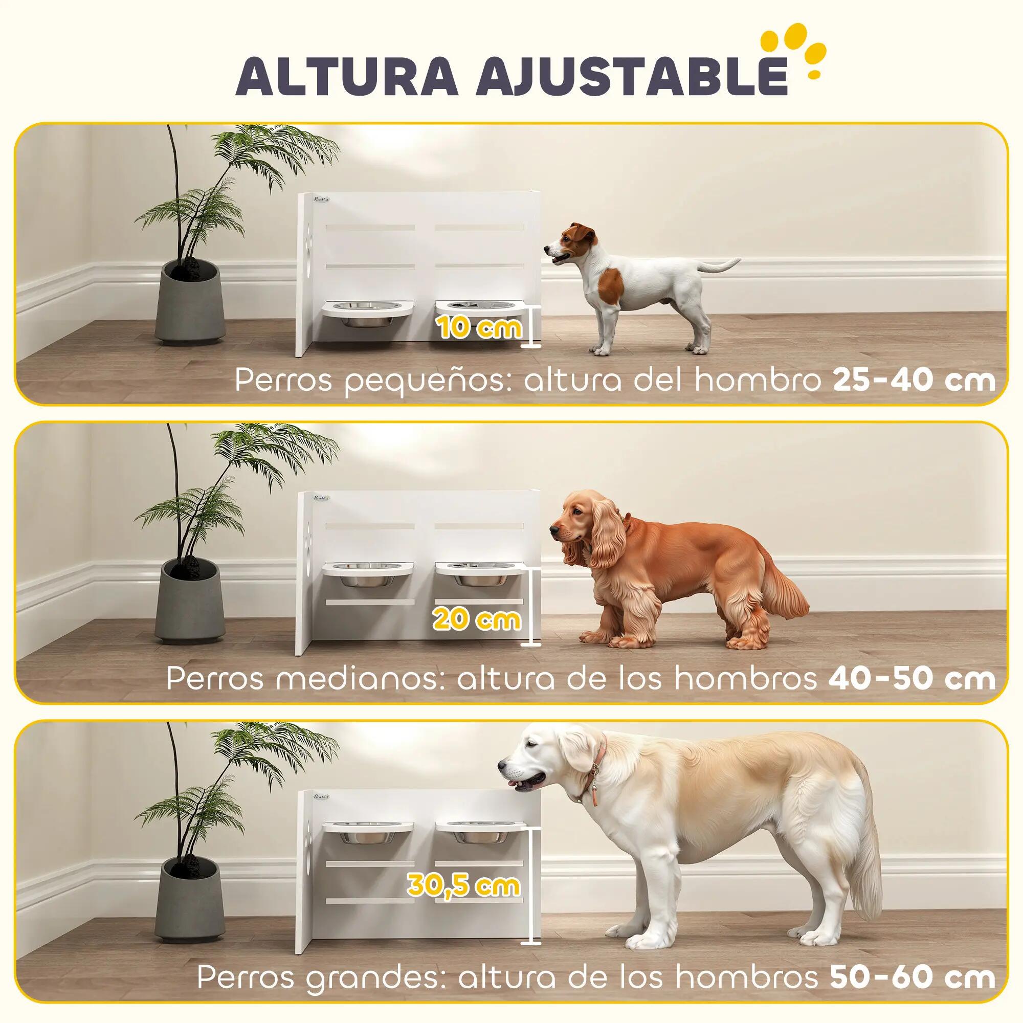 Comedero Perros Elevado PawHut 63x58.5x40 cm Blanco 4/9