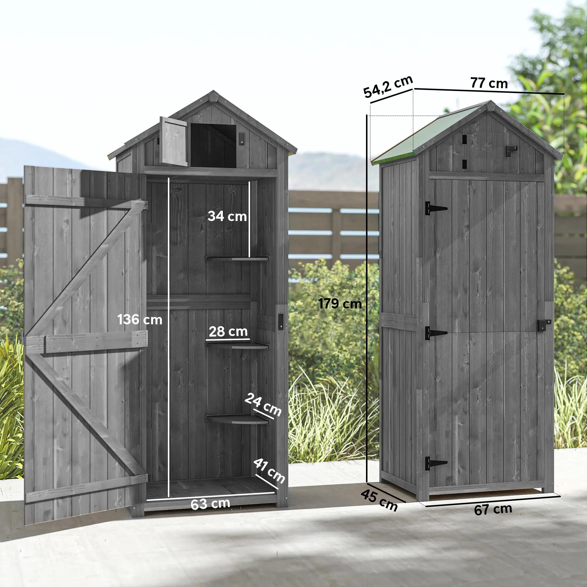 Armario almacenaje Outsunny 77x54.2x179 cm Gris y Verde 3/7