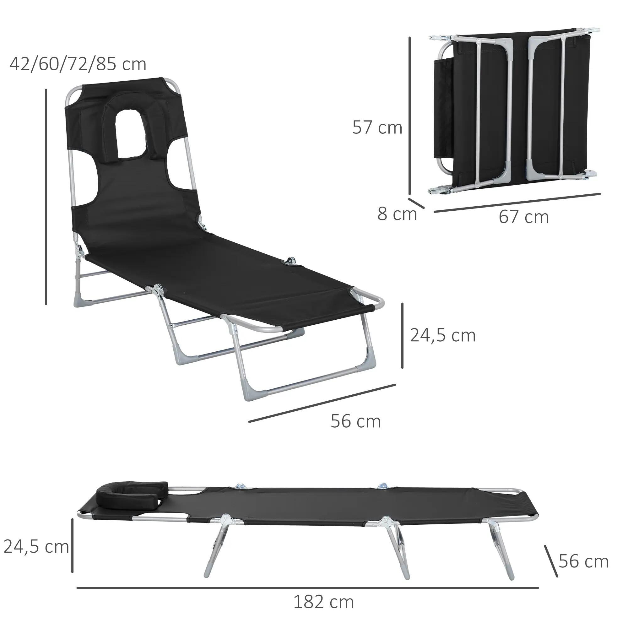 Tumbona Reclinable Outsunny 182x56x28 cm Negro 3/7