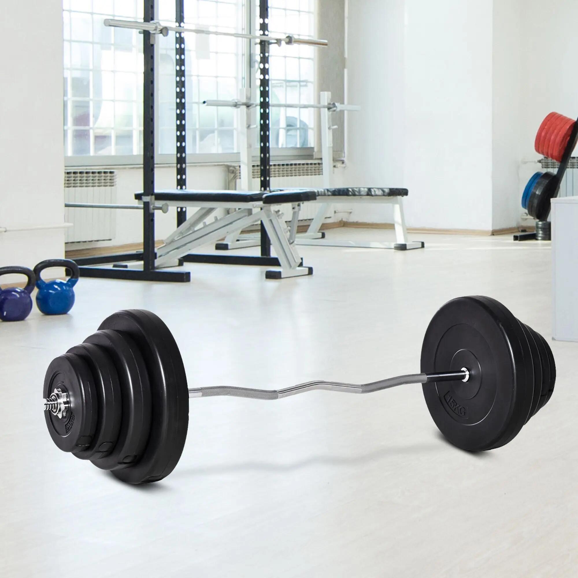Barra de Musculação com 8 Discos HOMCOM Conjunto Halteres Ajustável 70 kg 2/7