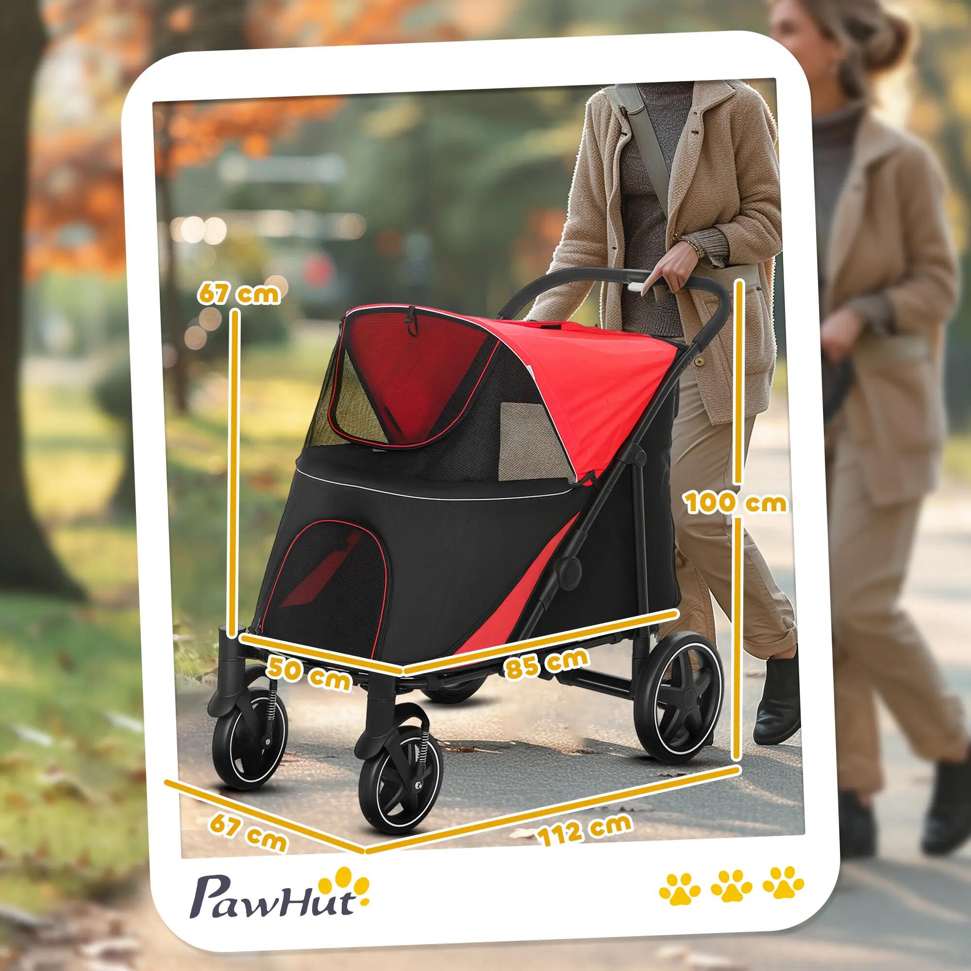 Carrinho para Pets PawHut 112x65x100 cm Vermelho 3/6