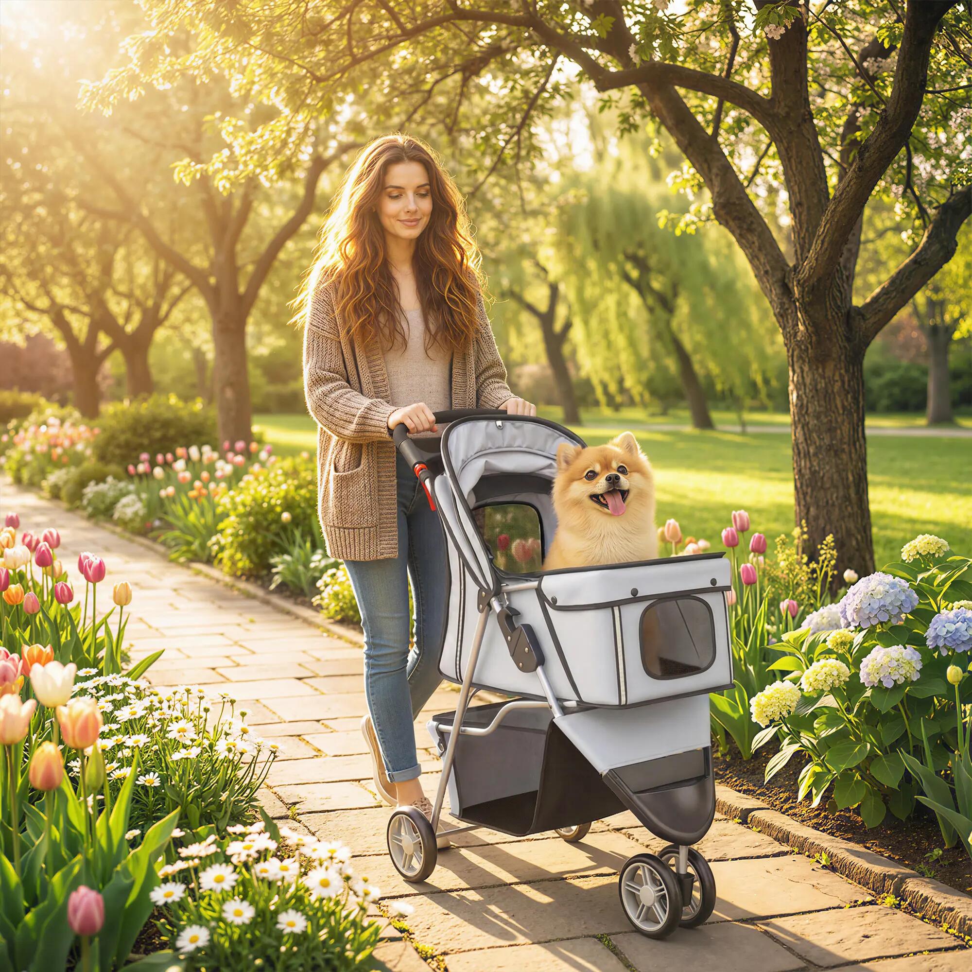 Carrinho para Cães PawHut 77x44x102 cm Cinza Claro 2/8