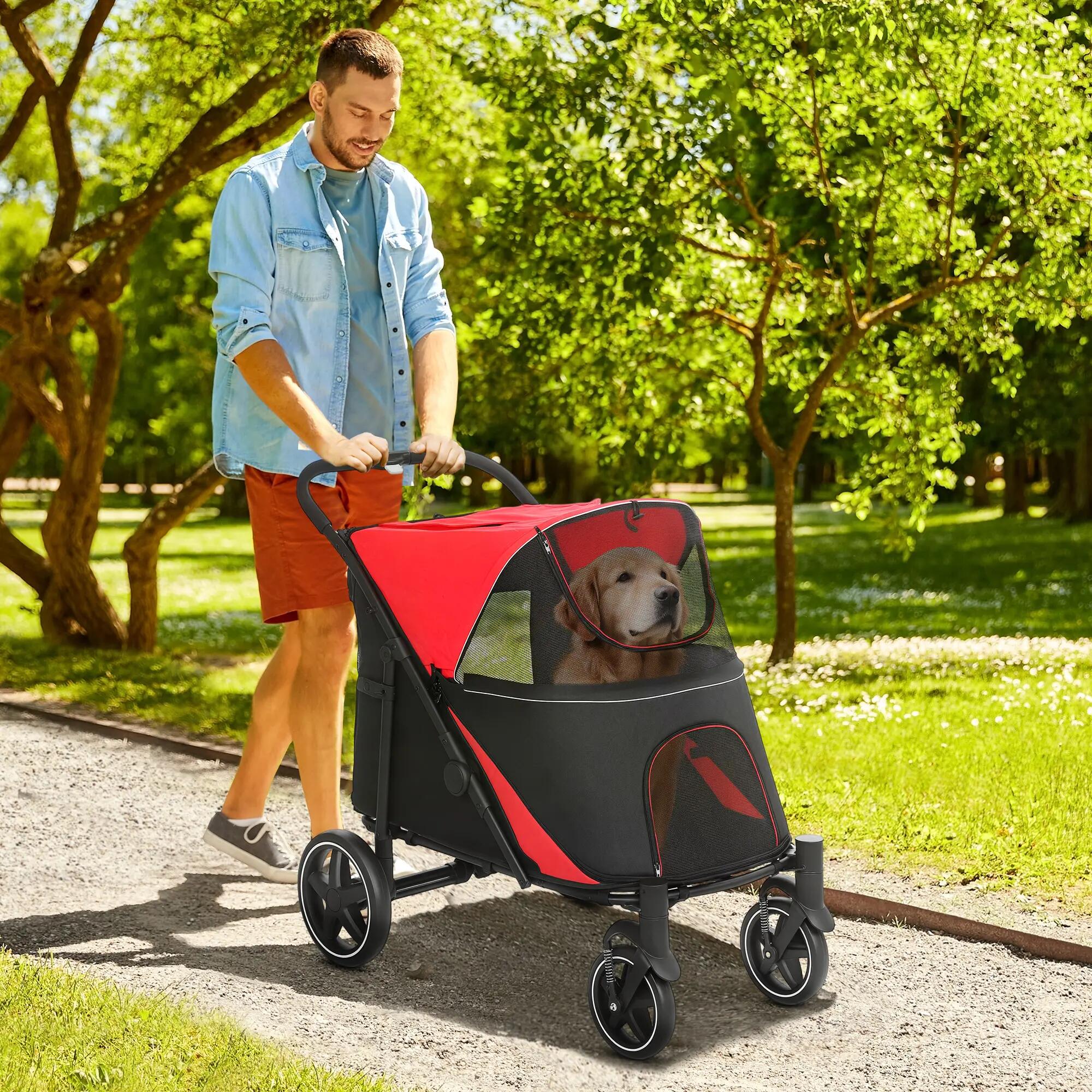Carrinho para Pets PawHut 112x65x100 cm Vermelho 2/6