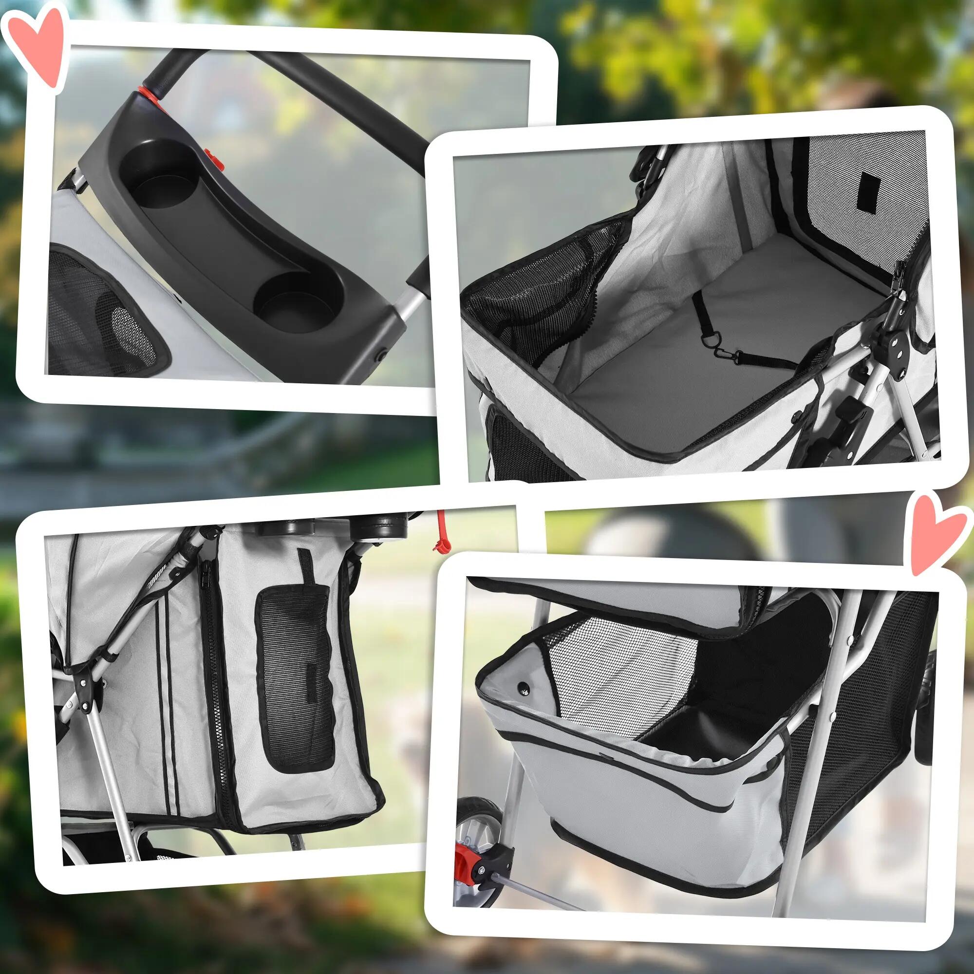 Cochecito para Perro y Gato PawHut 75x45x97 cm Gris 4/7