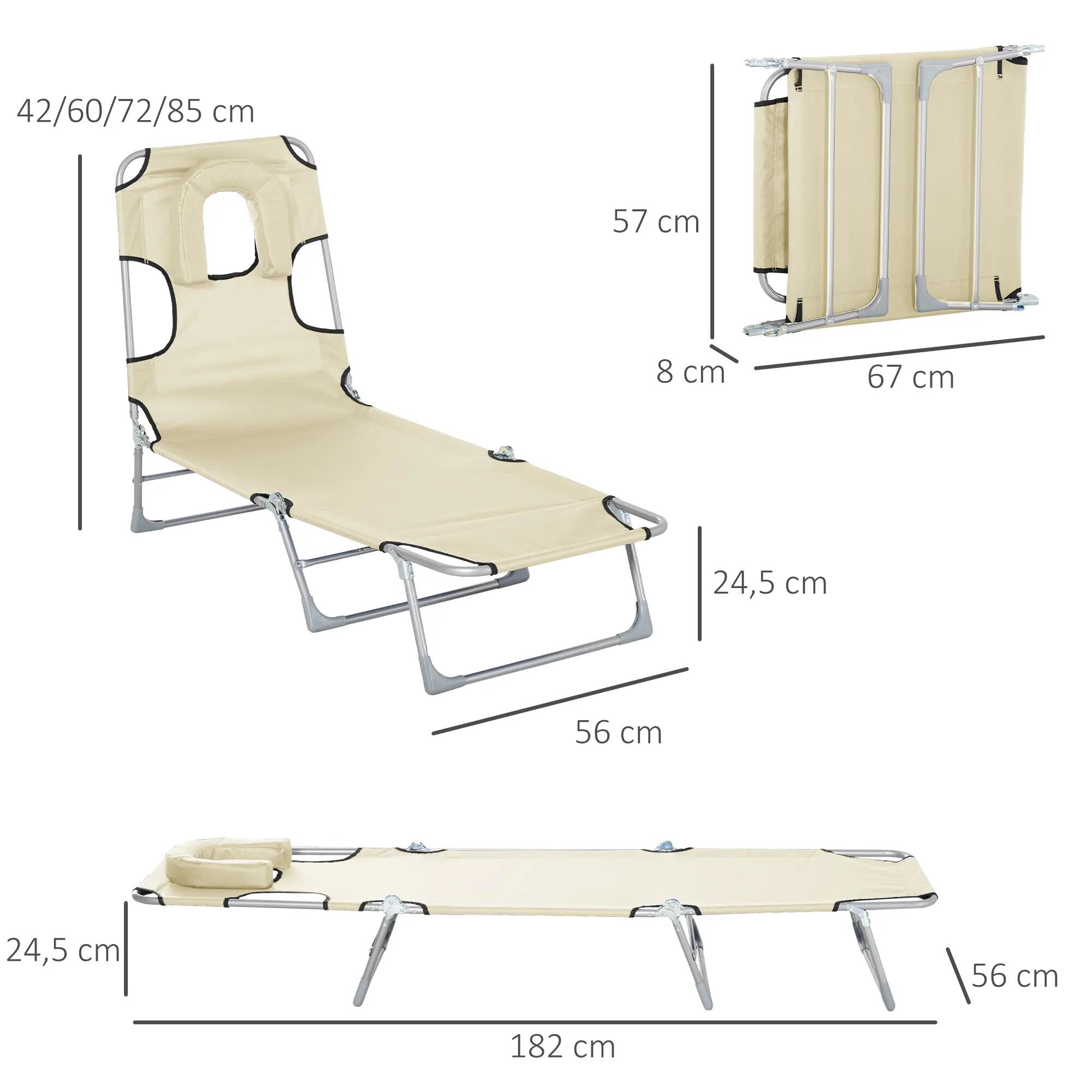 Tumbona Reclinable Outsunny 182x56x28 cm Beige 3/7