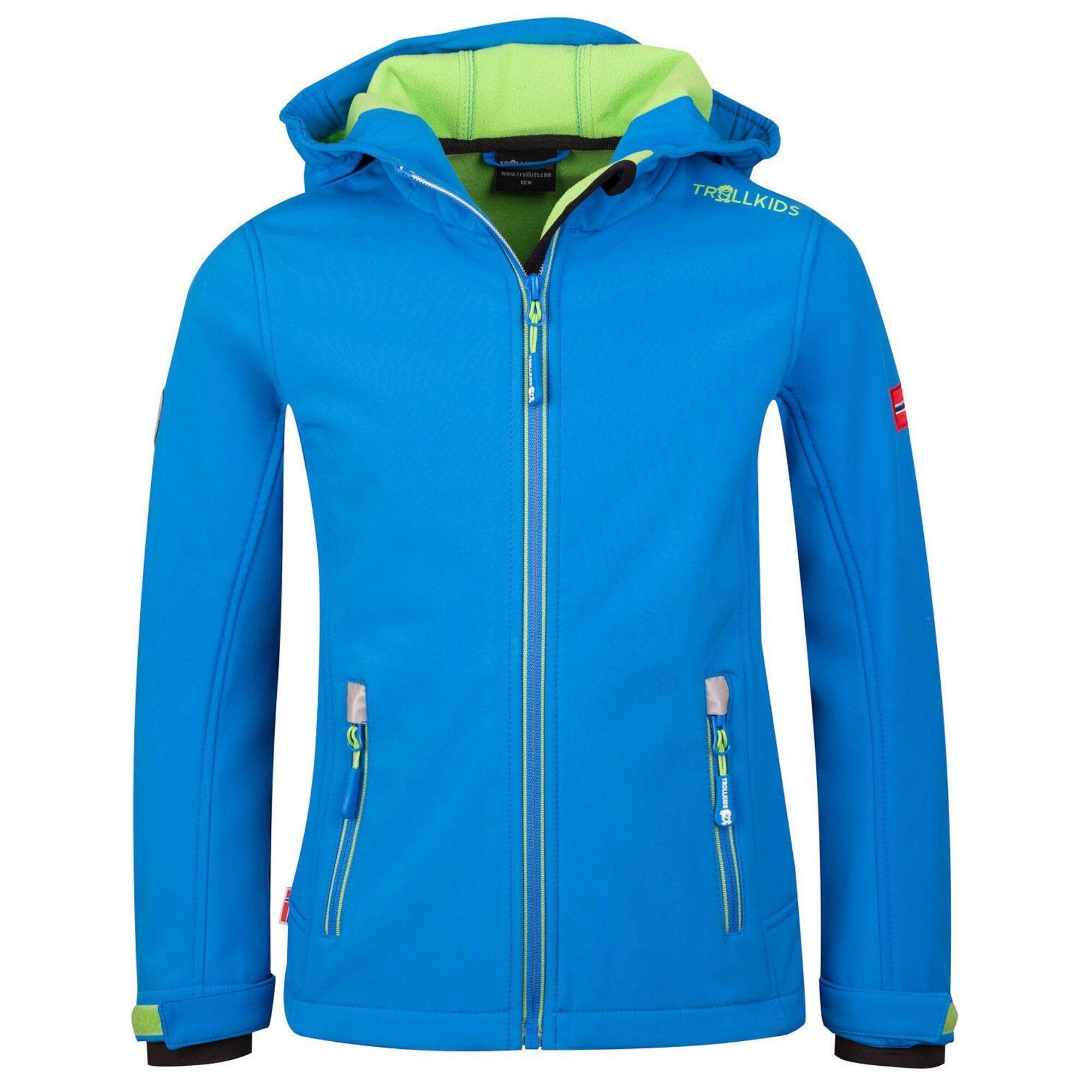 TROLLKIDS Kinder Softshelljacke Trollfjord Wasserabweisend Mittelblau/Grün