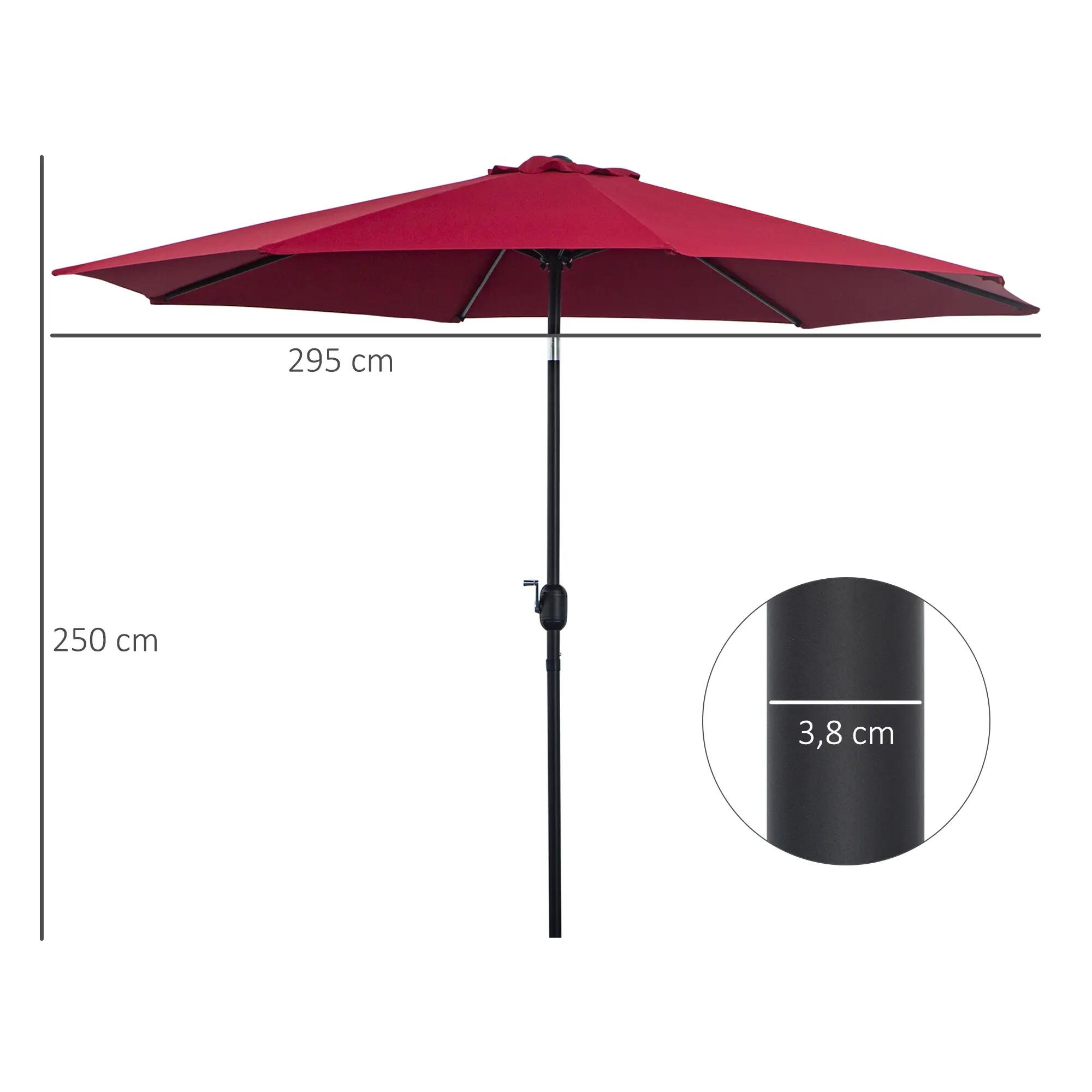 Chapéu de sol de jardim ø295x250cm vermelho de vinho tinto Outsunny 3/6