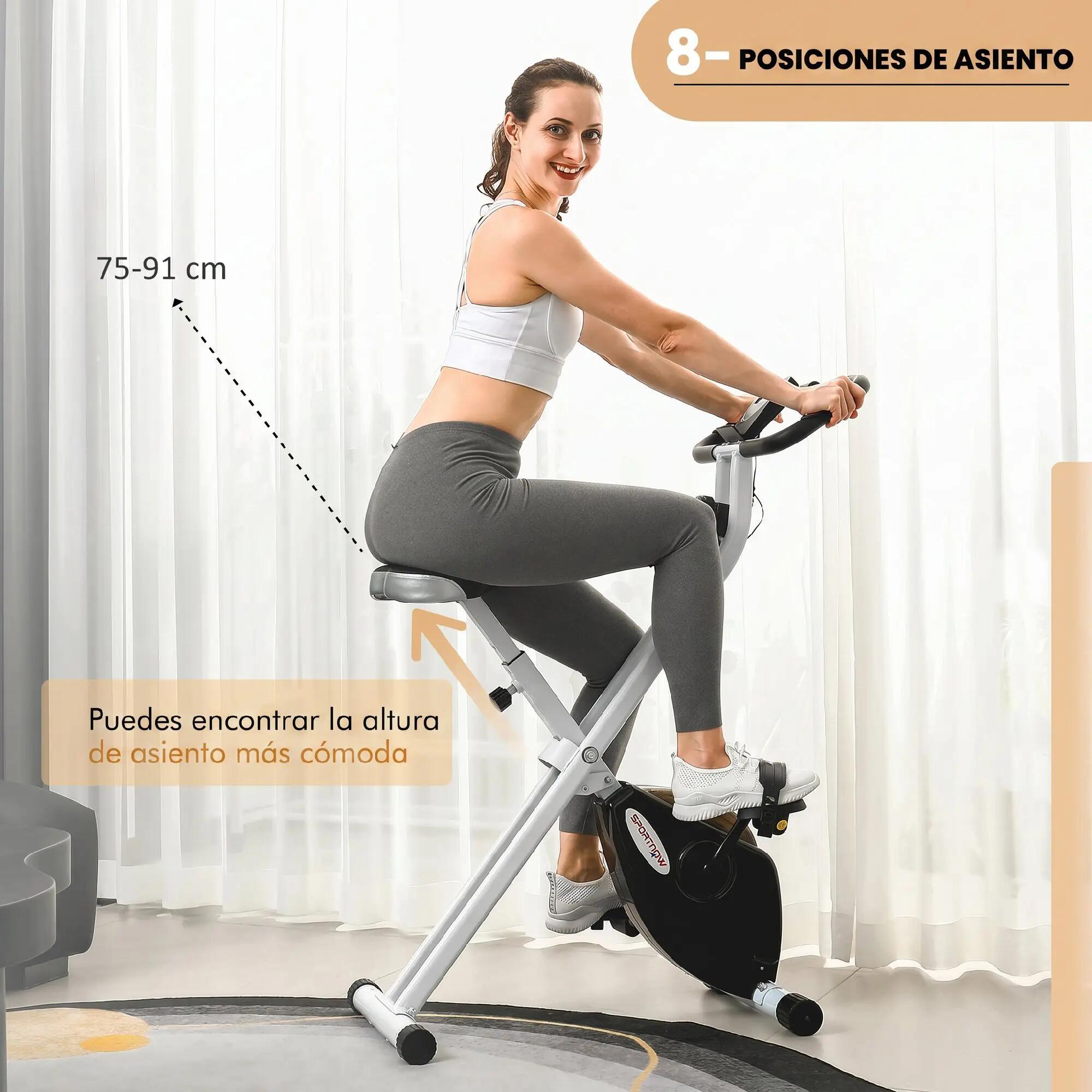 Bicicleta Estática Dobrável 8 Níveis Resistência Magnética LCD Branco 5/9