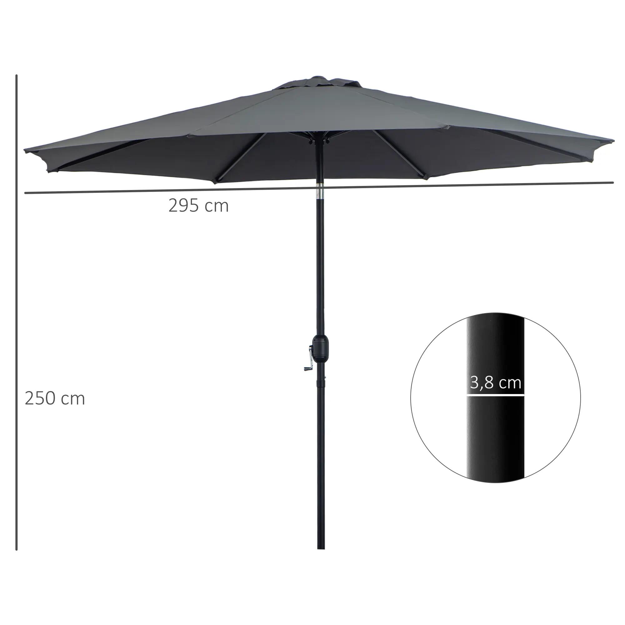 Chapéu de Sol de  Ø295x250cm Cinza escuro Outsunny 3/7