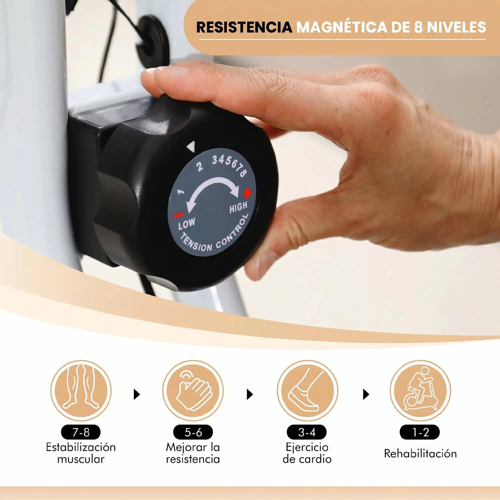 Bicicleta Estática Dobrável 8 Níveis Resistência Magnética LCD Branco 4/9