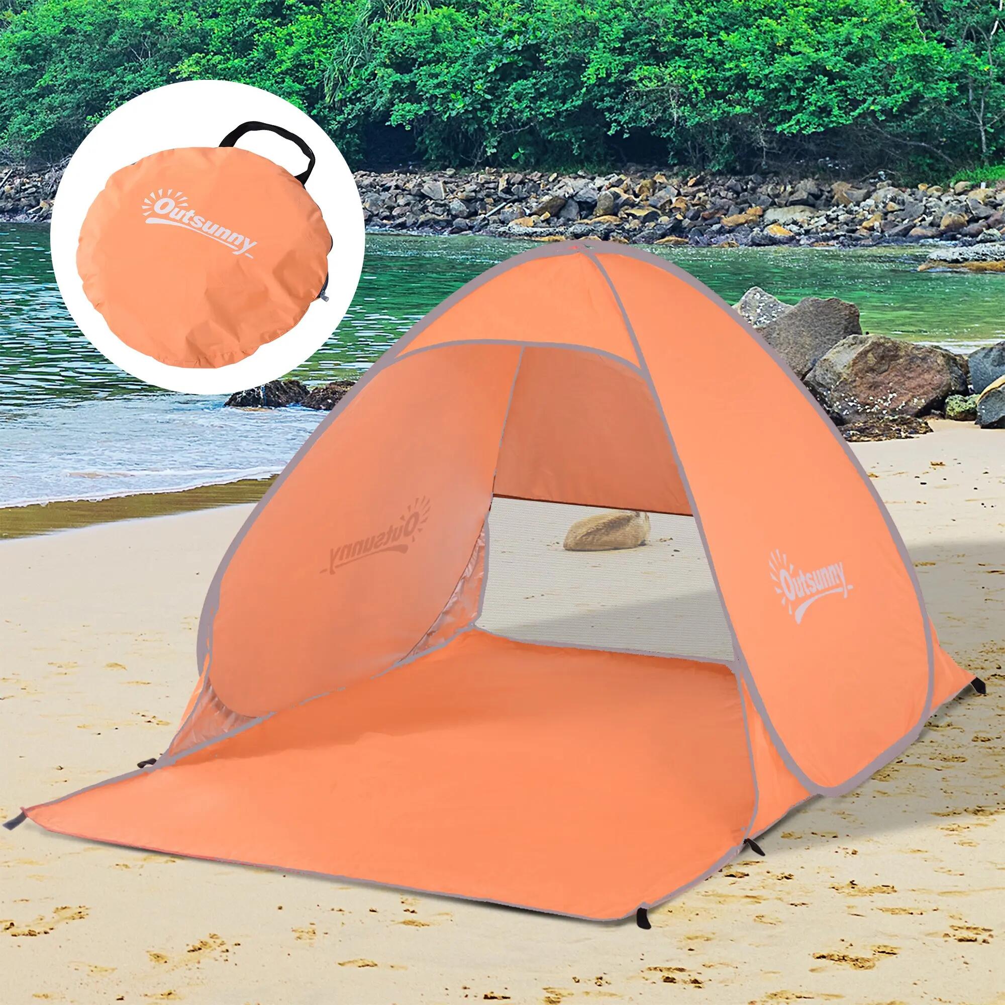 Abrigo solar de praia Portátil com Proteção UV outsunny 150x500x115cm laranja 2/7