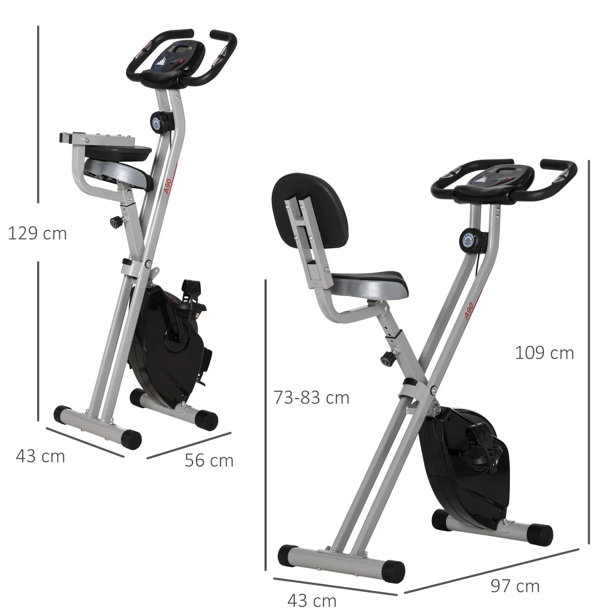 Bicicleta Estática Dobrável HOMCOM 8 Níveis Resistência Magnética LCD Cinzento 3/5