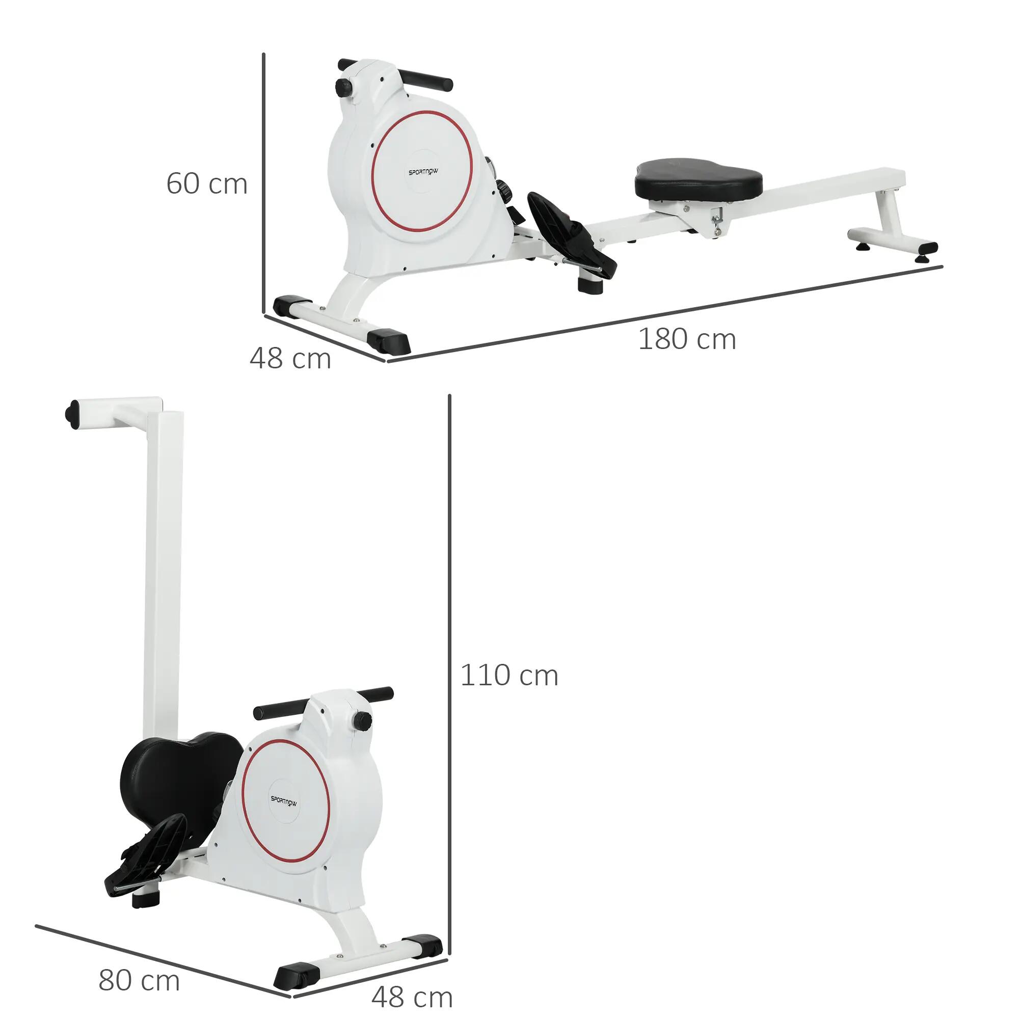 Máquina de Remo Magnético Dobrável com 8 Níveis Resistência LCD 2 Rodas 3/7