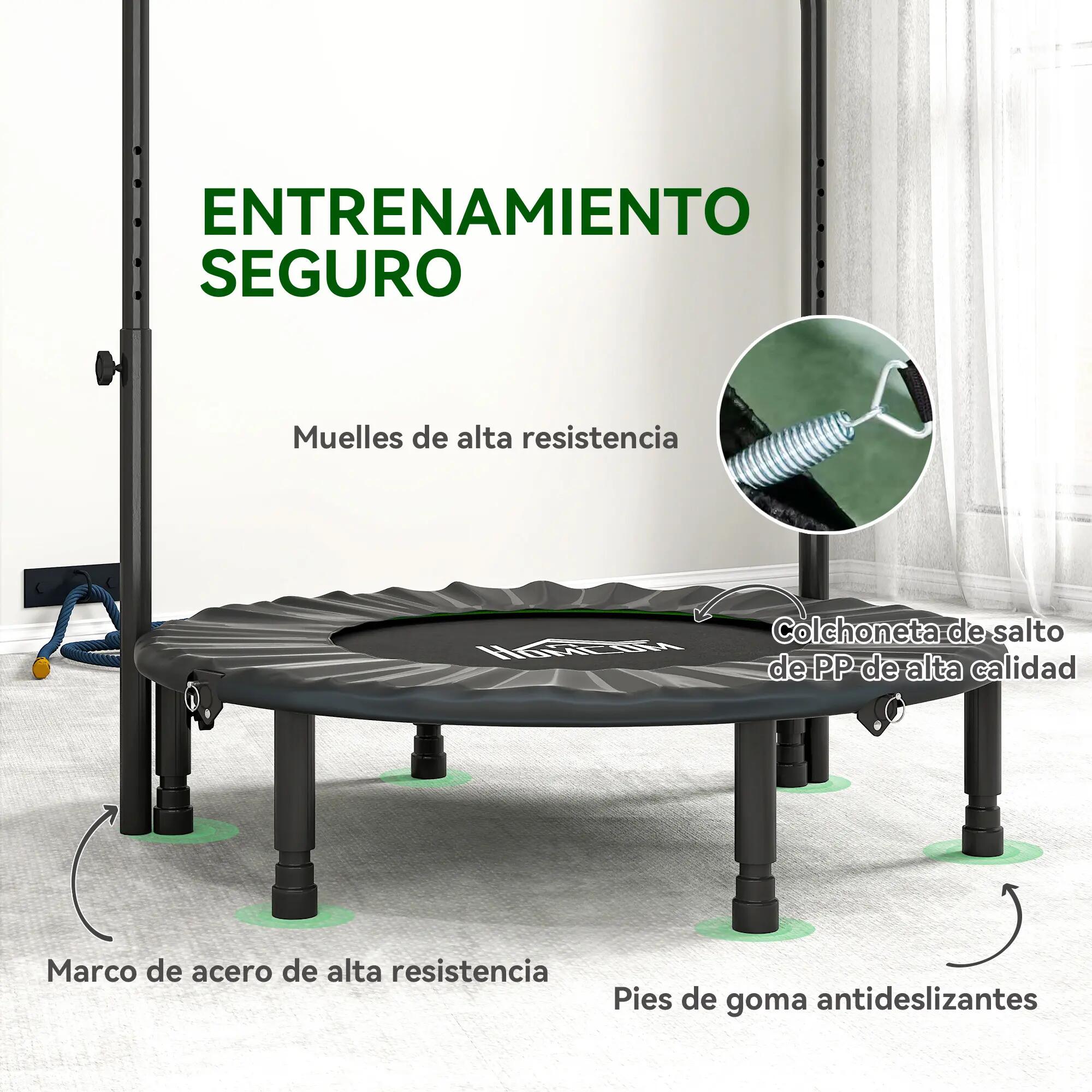 Trampolim Fitness Dobrável 102 cm com Barra Ajustável HOMCOM Preto e Verde 5/9