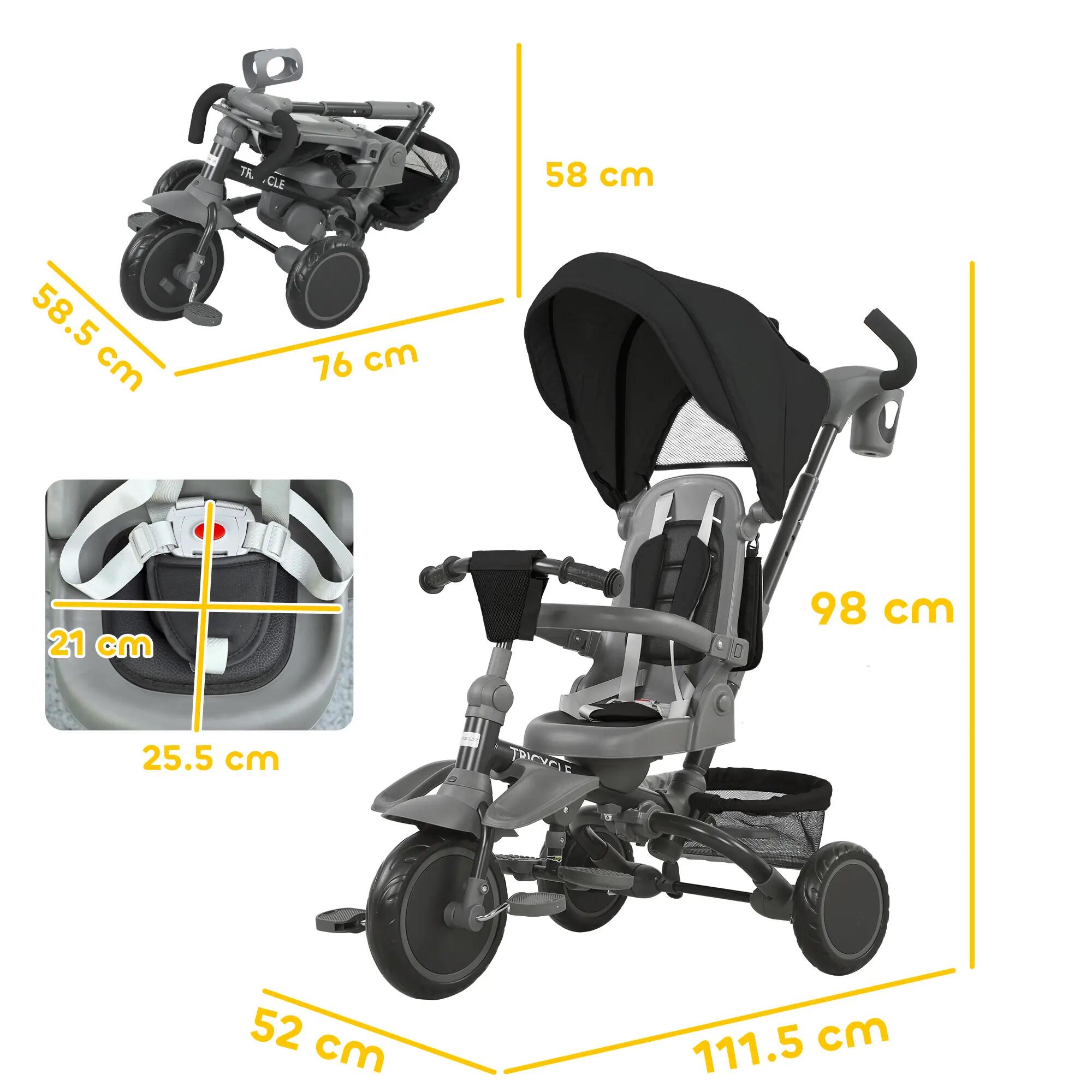 Triciclo Evolutivo 111.5x52x98 cm preto AIYAPLAY 3/5