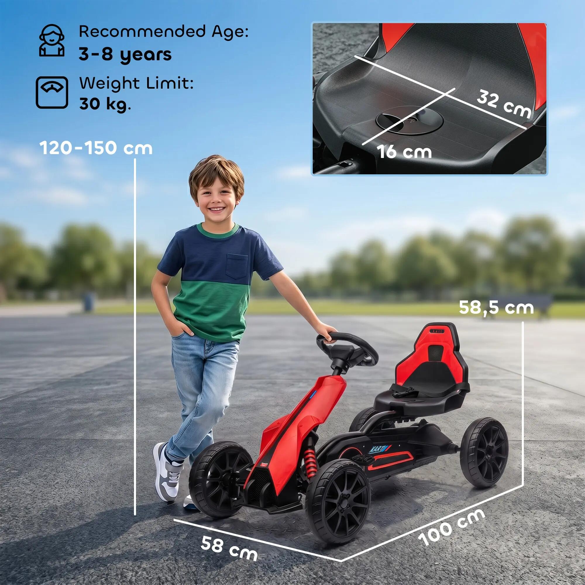 Kart para crianças 100x58x58,5 cm vermelho HOMCOM 3/7