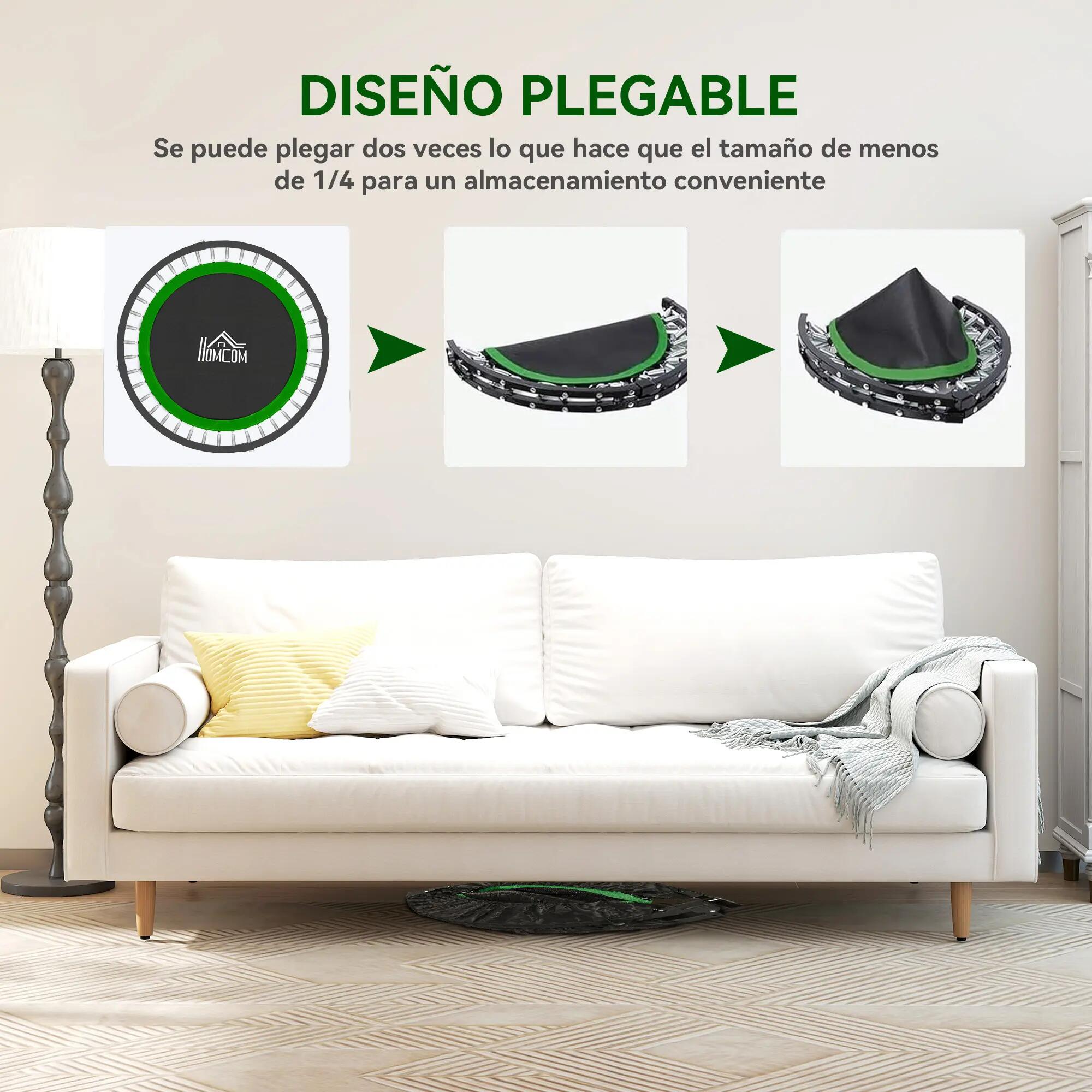 Trampolim Fitness Dobrável 102 cm com Barra Ajustável HOMCOM Preto e Verde 4/9