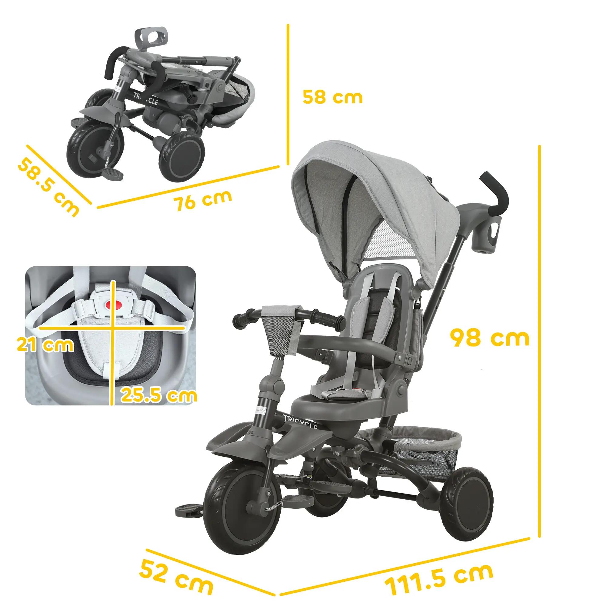 Triciclo Evolutivo 111.5x52x98 cm cinzento AIYAPLAY 3/5
