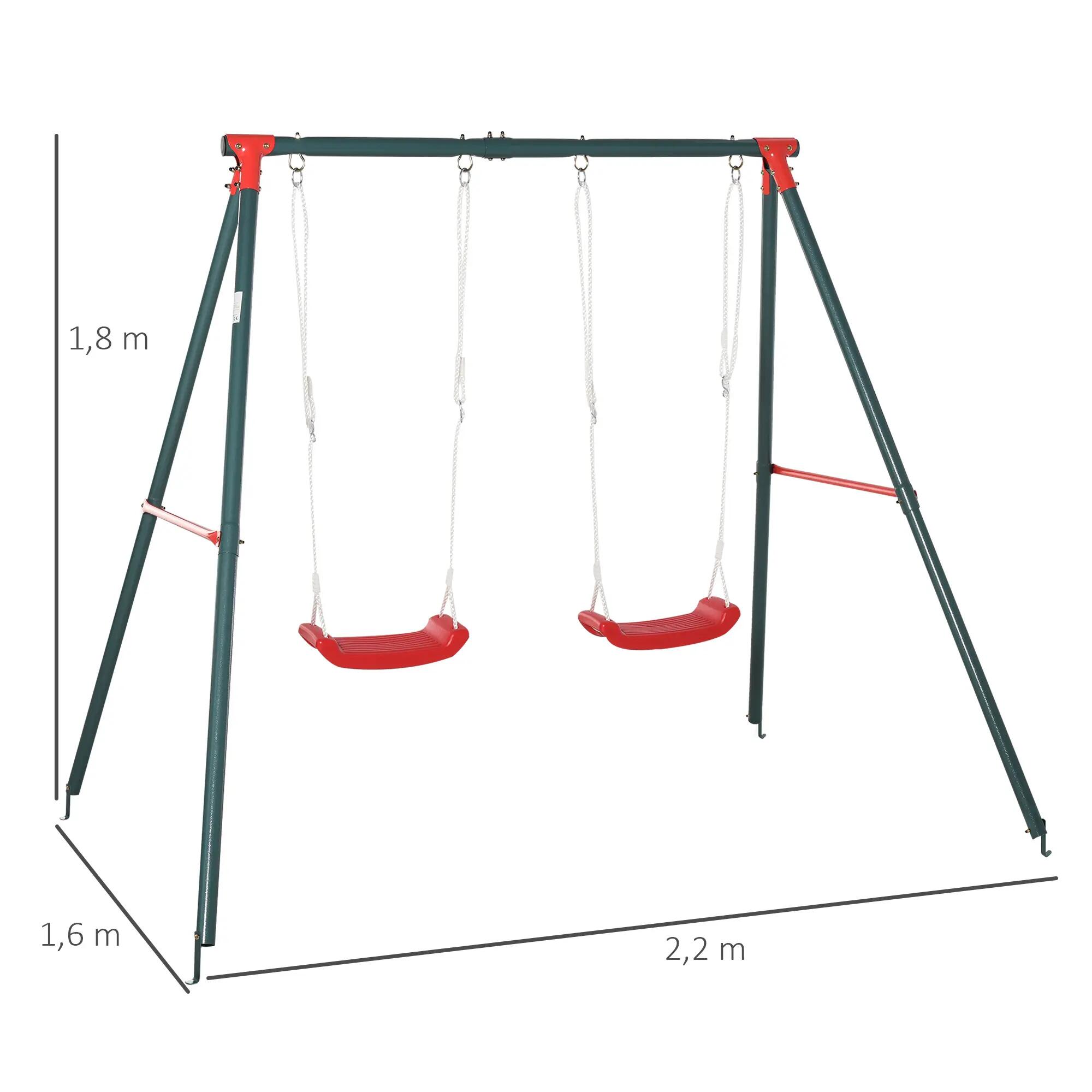 Columpio Doble para Niños Outsunny 239x156x180 cm Multicolor 3/6