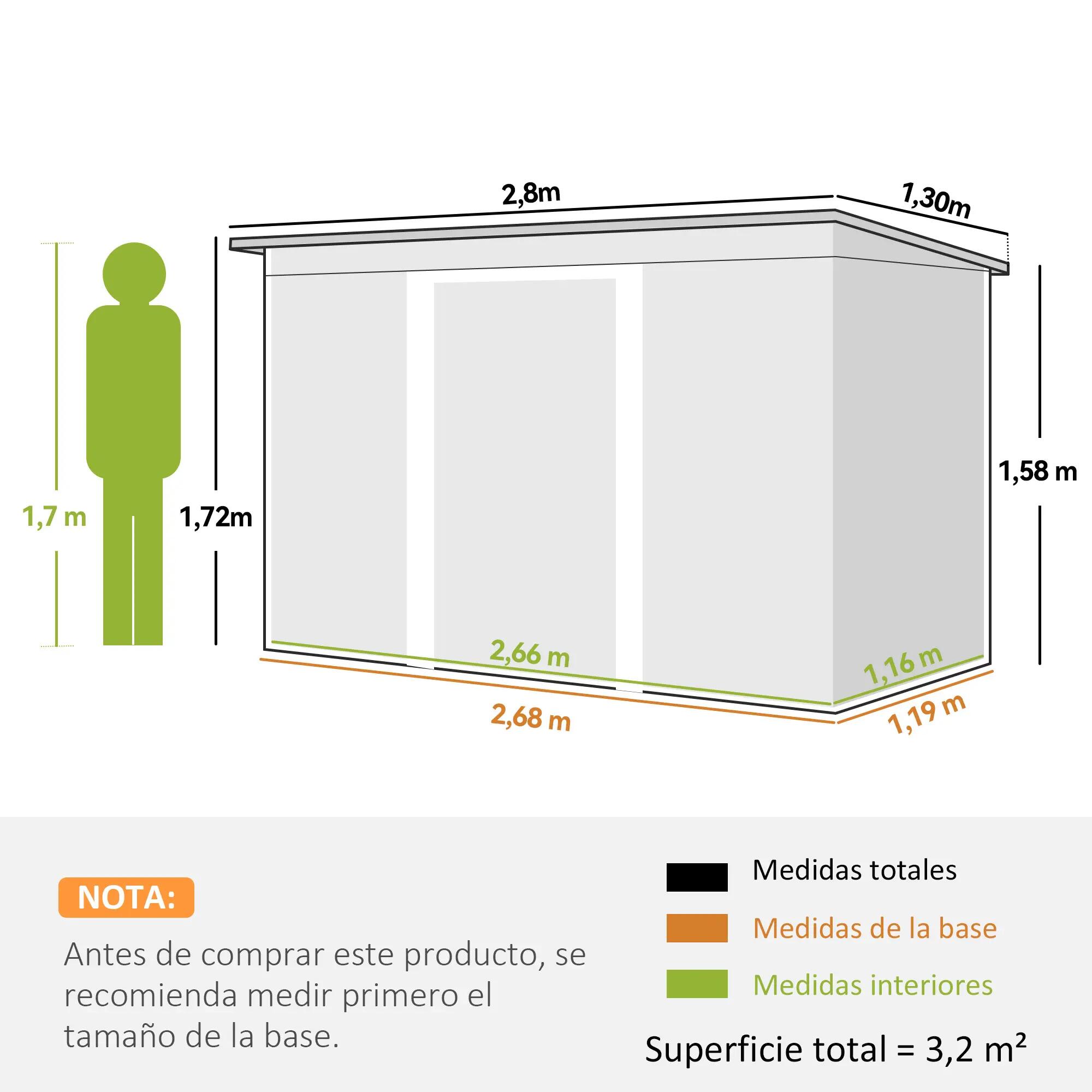 Caseta almacenamiento bicicletas Outsunny 280x130x172 cm Verde 3/6