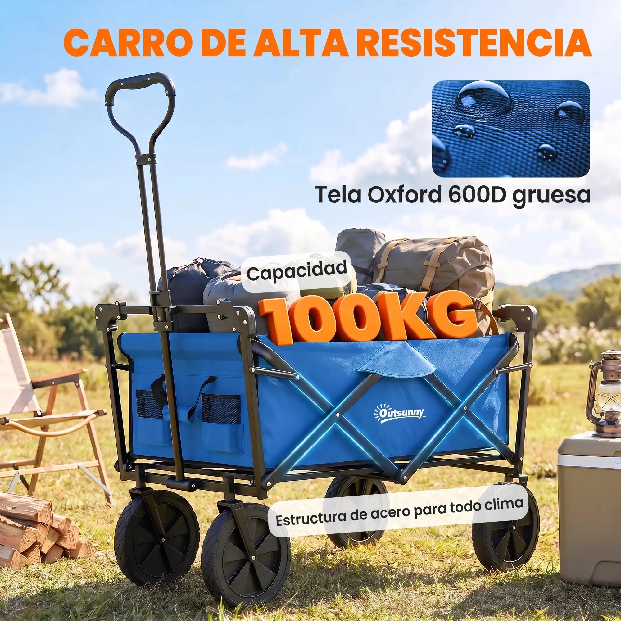 Carro de Transporte para Playa y Camping Outsunny 97x52x105 cm Azul 4/7