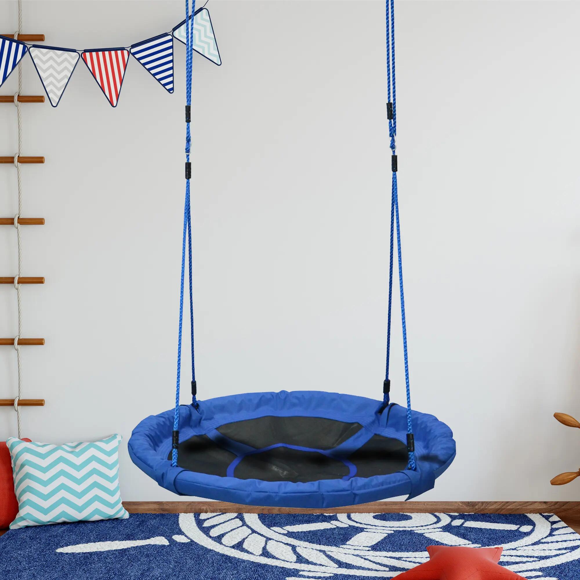 Baloiço de Exterior Criança Ø100x180 cm Azul e Preto HOMCOM 2/7