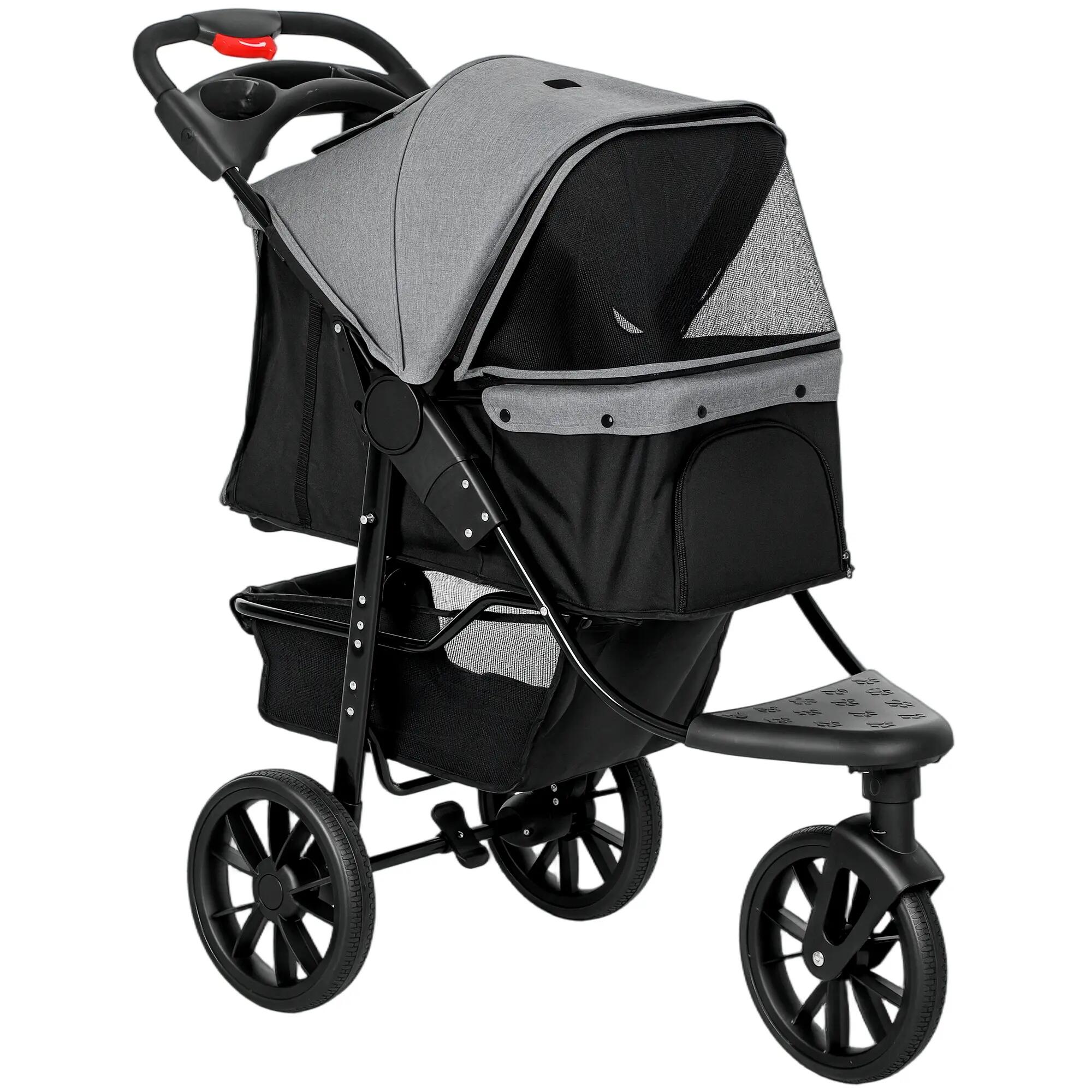 Cochecito para Mascotas PawHut 109,5x57,5x106,5 cm Gris 1/7
