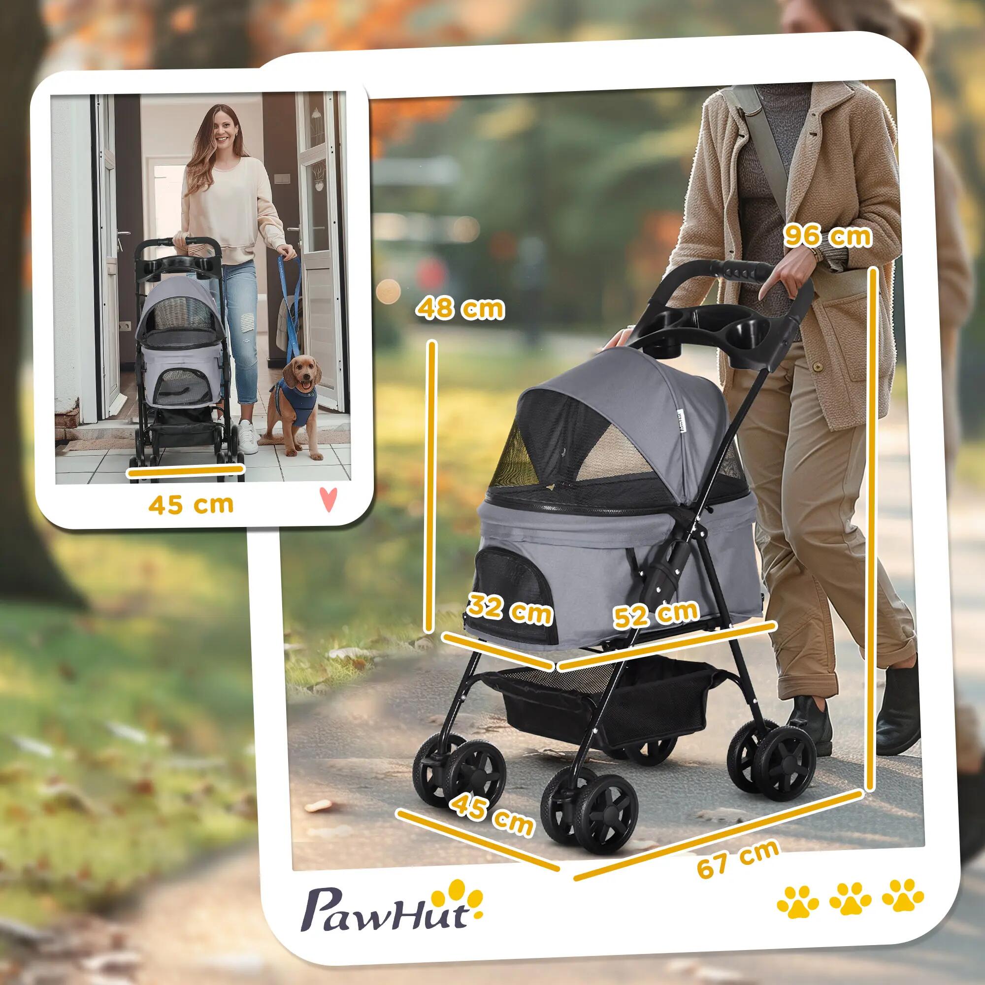 carrinho de animal de estimação PawHut 67x45x96 cm Cinza 3/7
