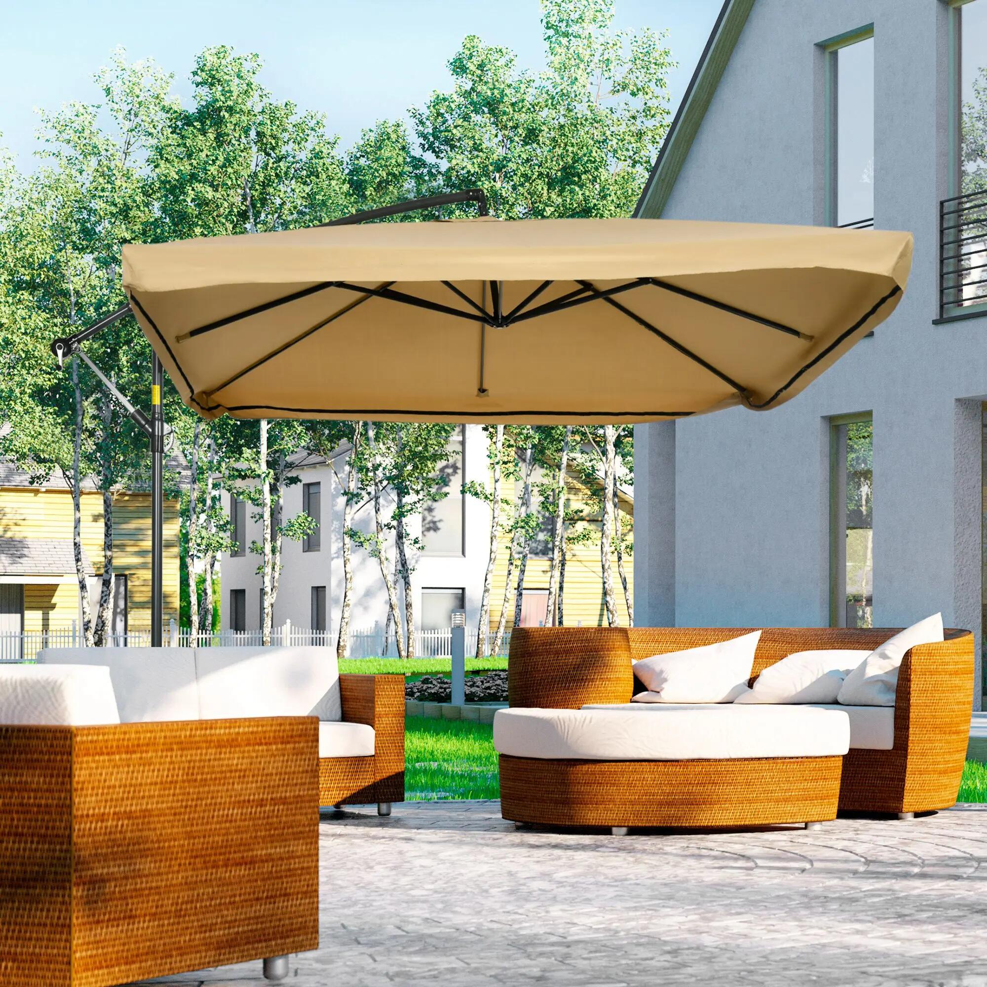 Chapéu de sol excêntrico 295x295x260 cm beige Outsunny 2/7