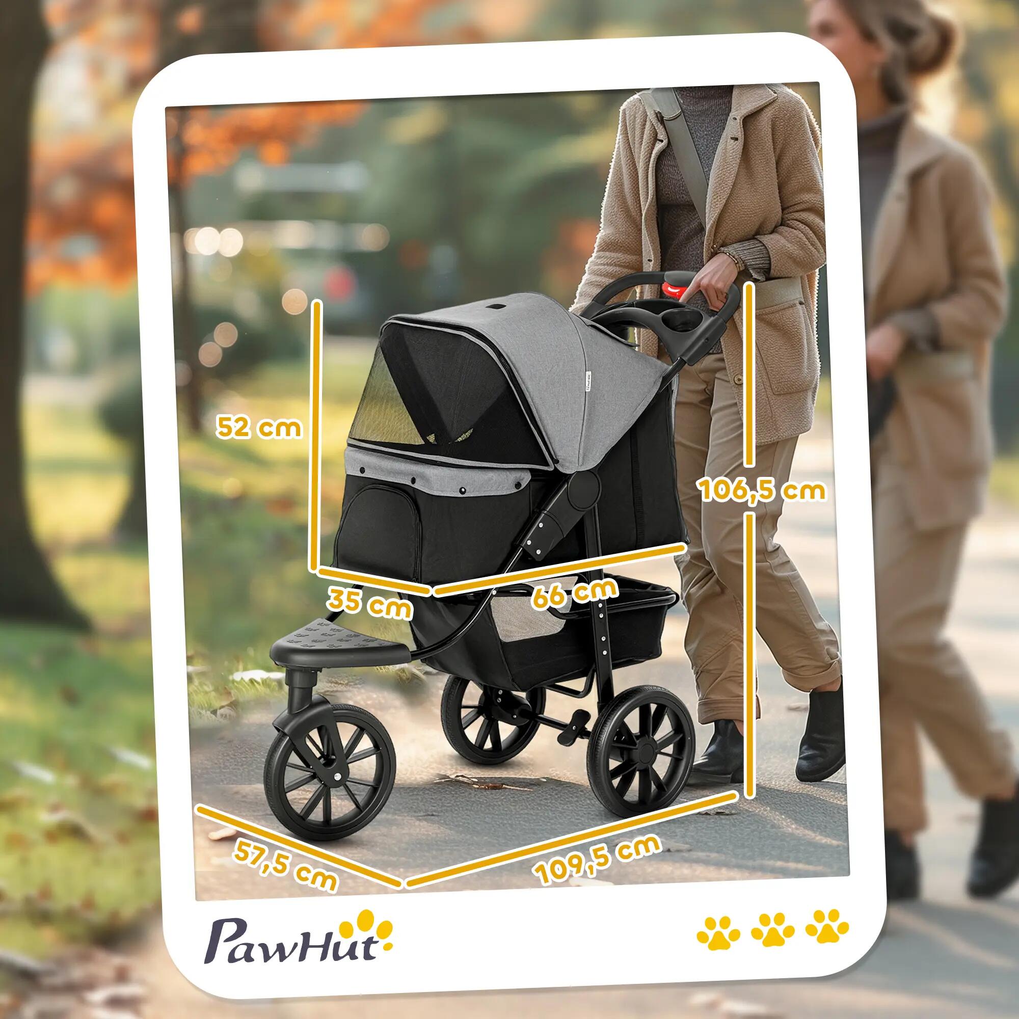 Cochecito para Mascotas PawHut 109,5x57,5x106,5 cm Gris 3/7