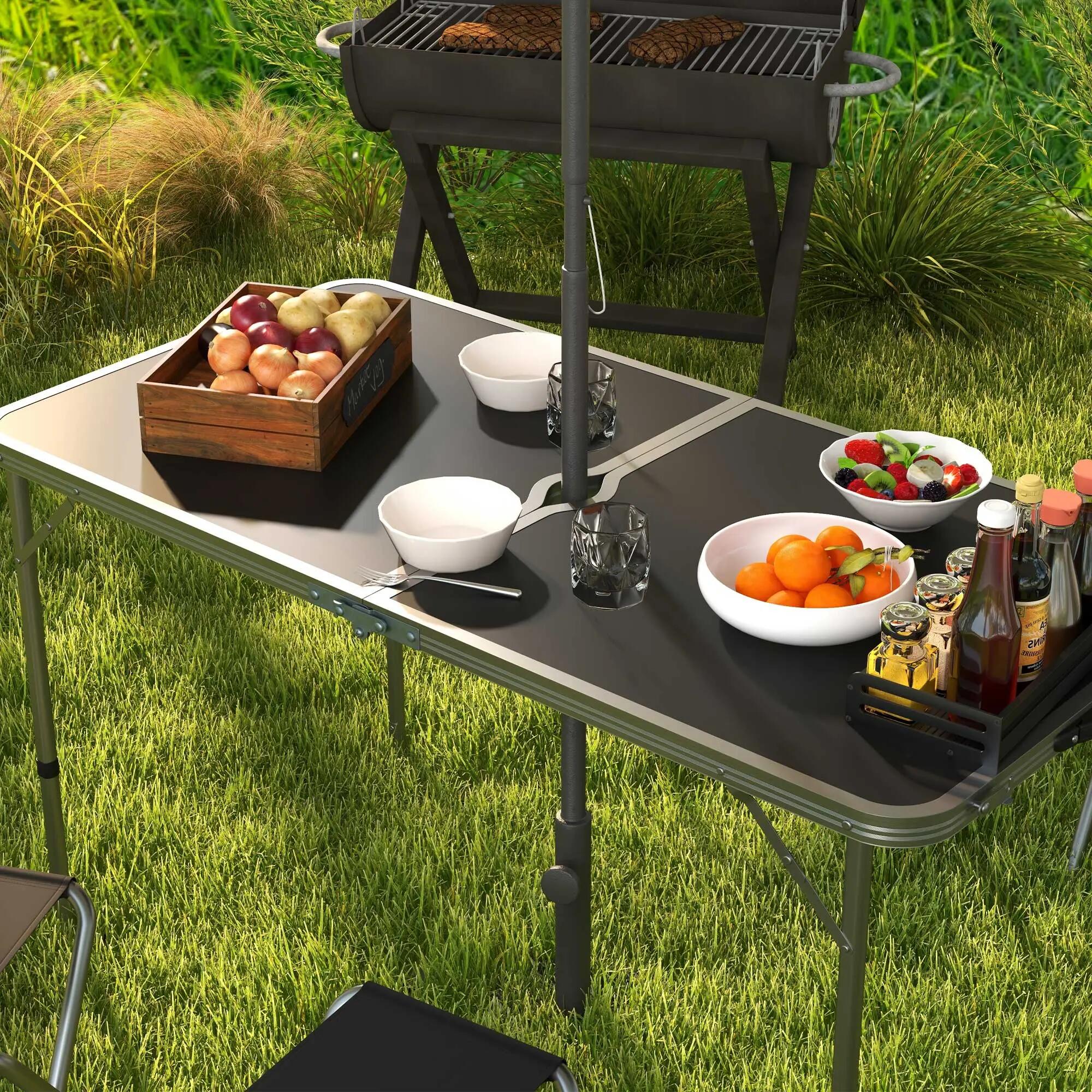 Mesa Camping Plegable Outsunny 120x60x77 cm Negro 4/7