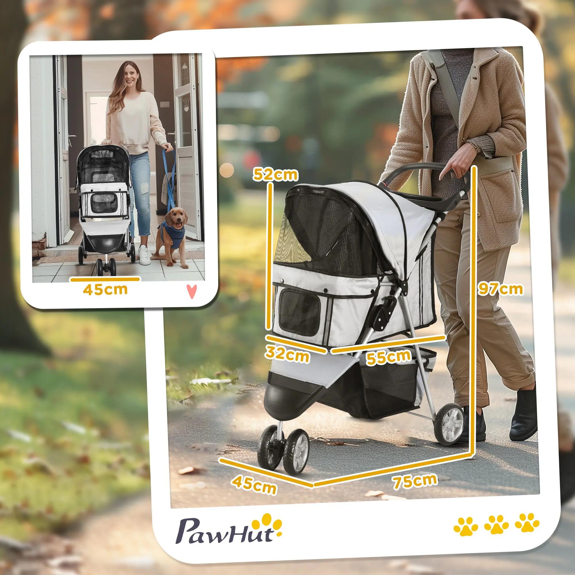 Cochecito para Perro y Gato PawHut 75x45x97 cm Gris 3/7