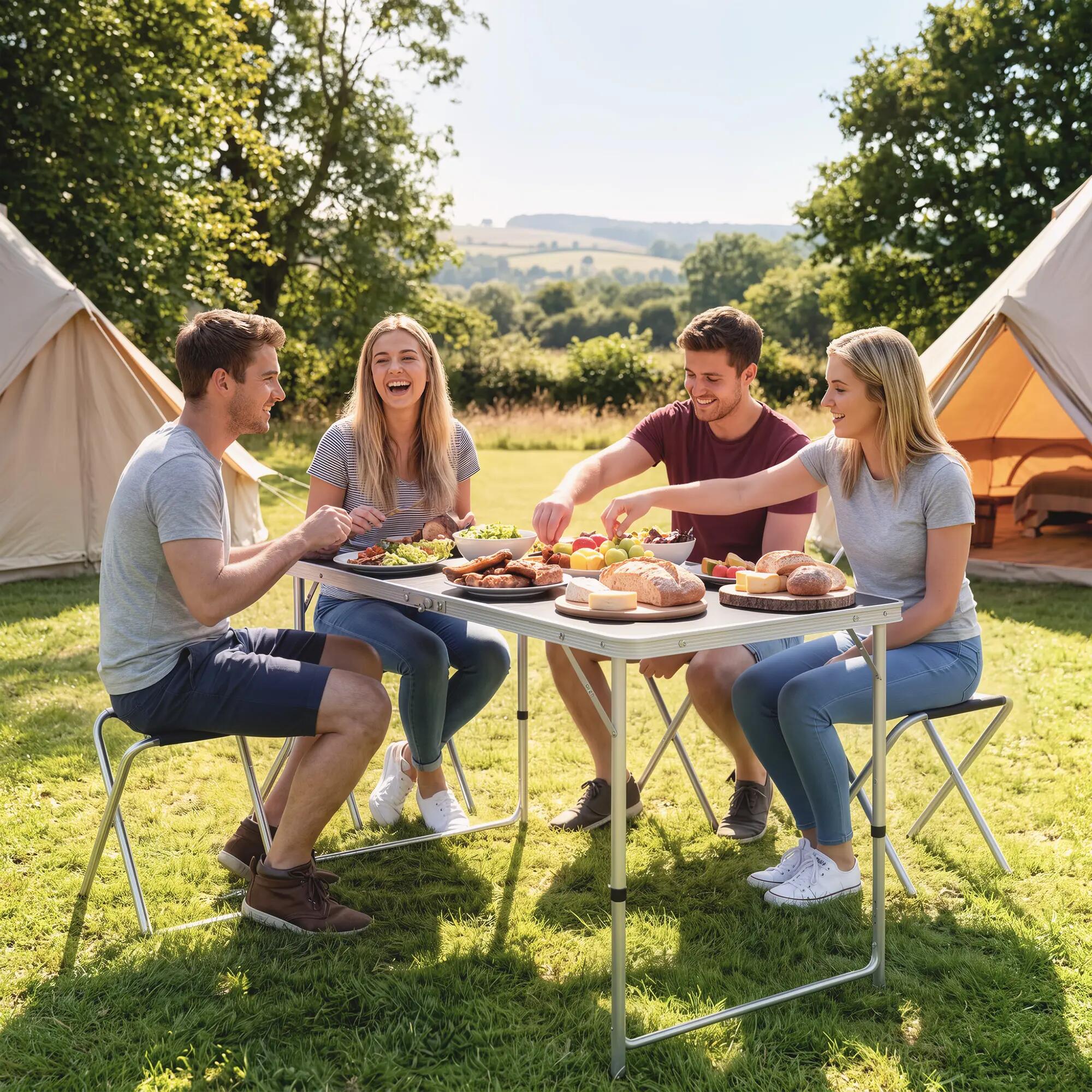Mesa Camping Plegable Outsunny 120x60x77 cm Negro 2/7