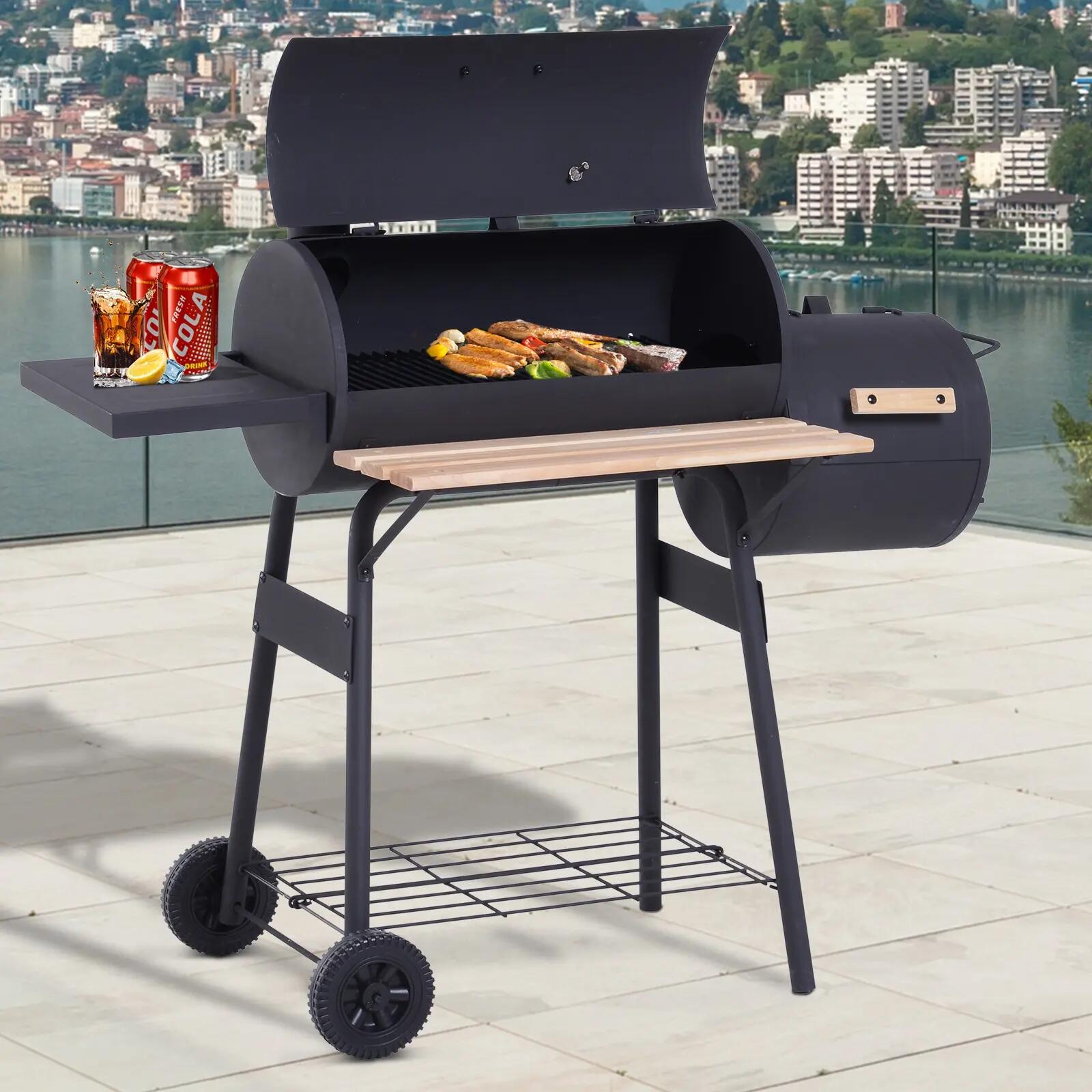 Barbacoa de Carbón Outsunny 124x53x104 cm Negro 2/7