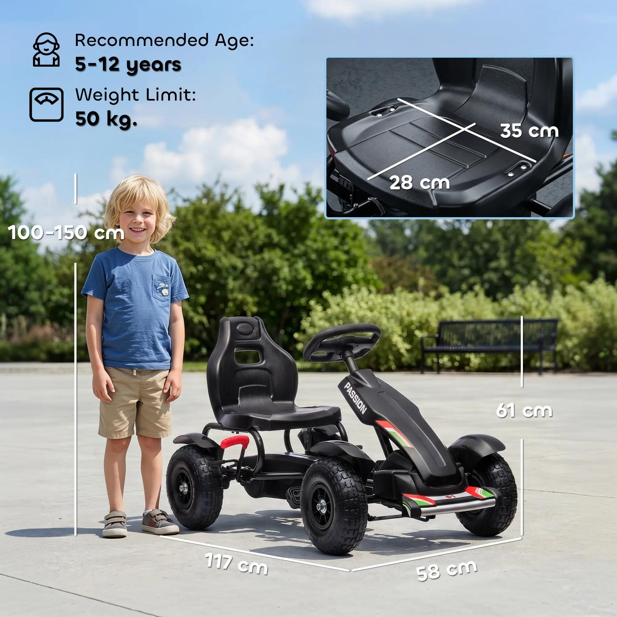 Kart a pedais para crianças com assento ajustável preto 3/7