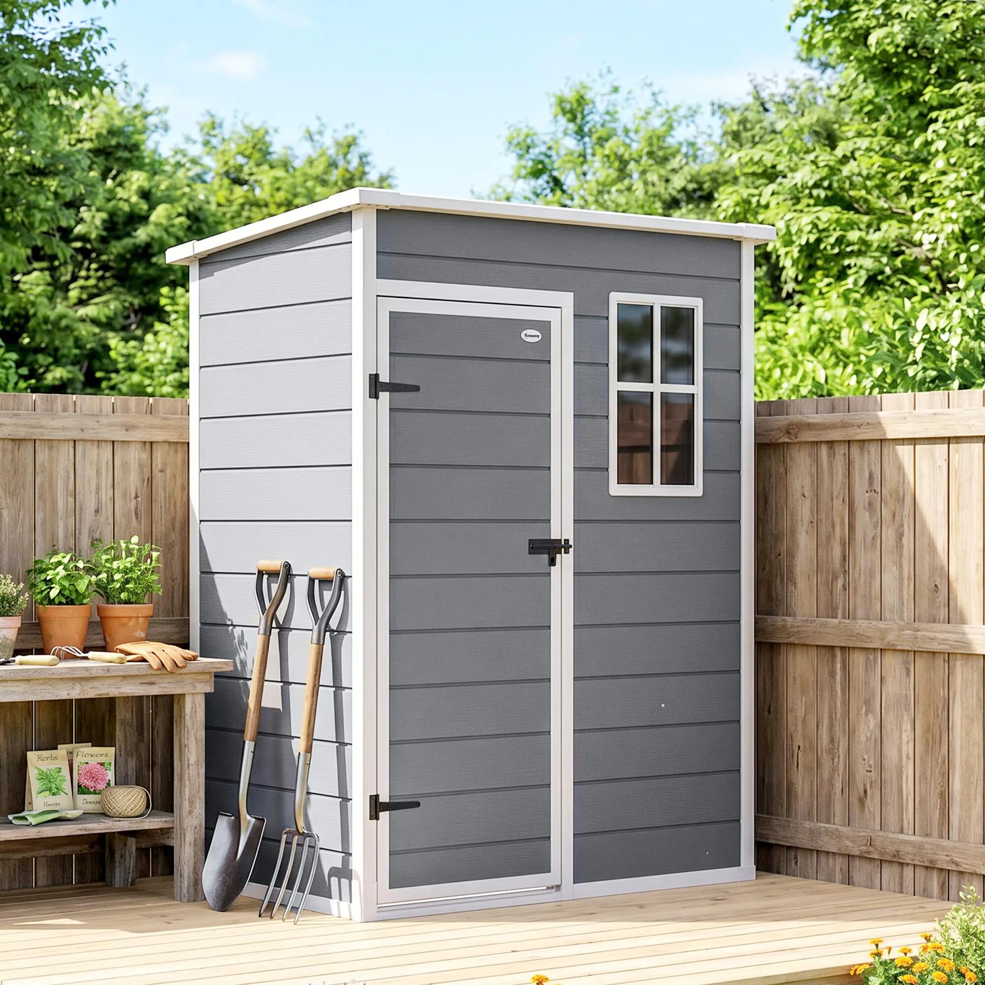 Caseta de Jardín Outsunny 151x92x193 cm Gris 5/6