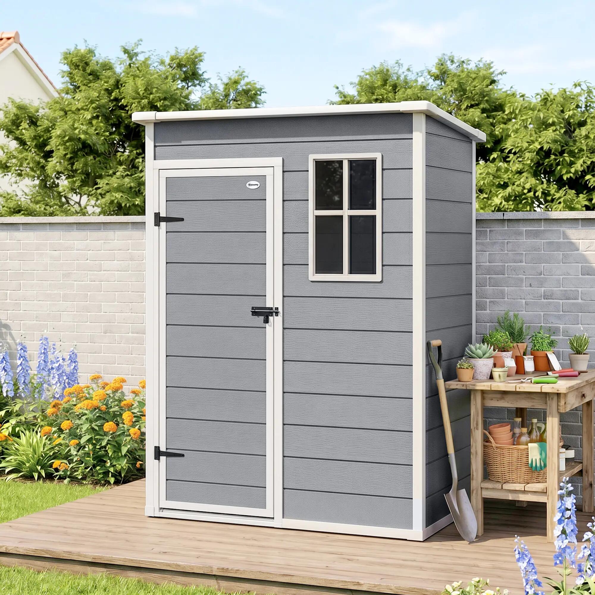 Caseta de Jardín Outsunny 151x92x193 cm Gris 2/6