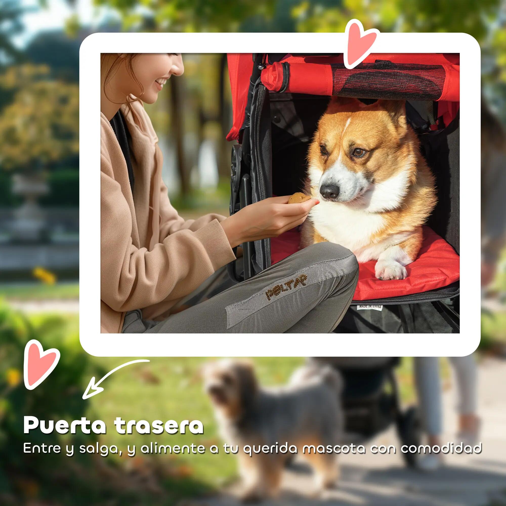 Cochecito para Mascotas PawHut 109,5x57,5x106,5 cm Rojo 4/7