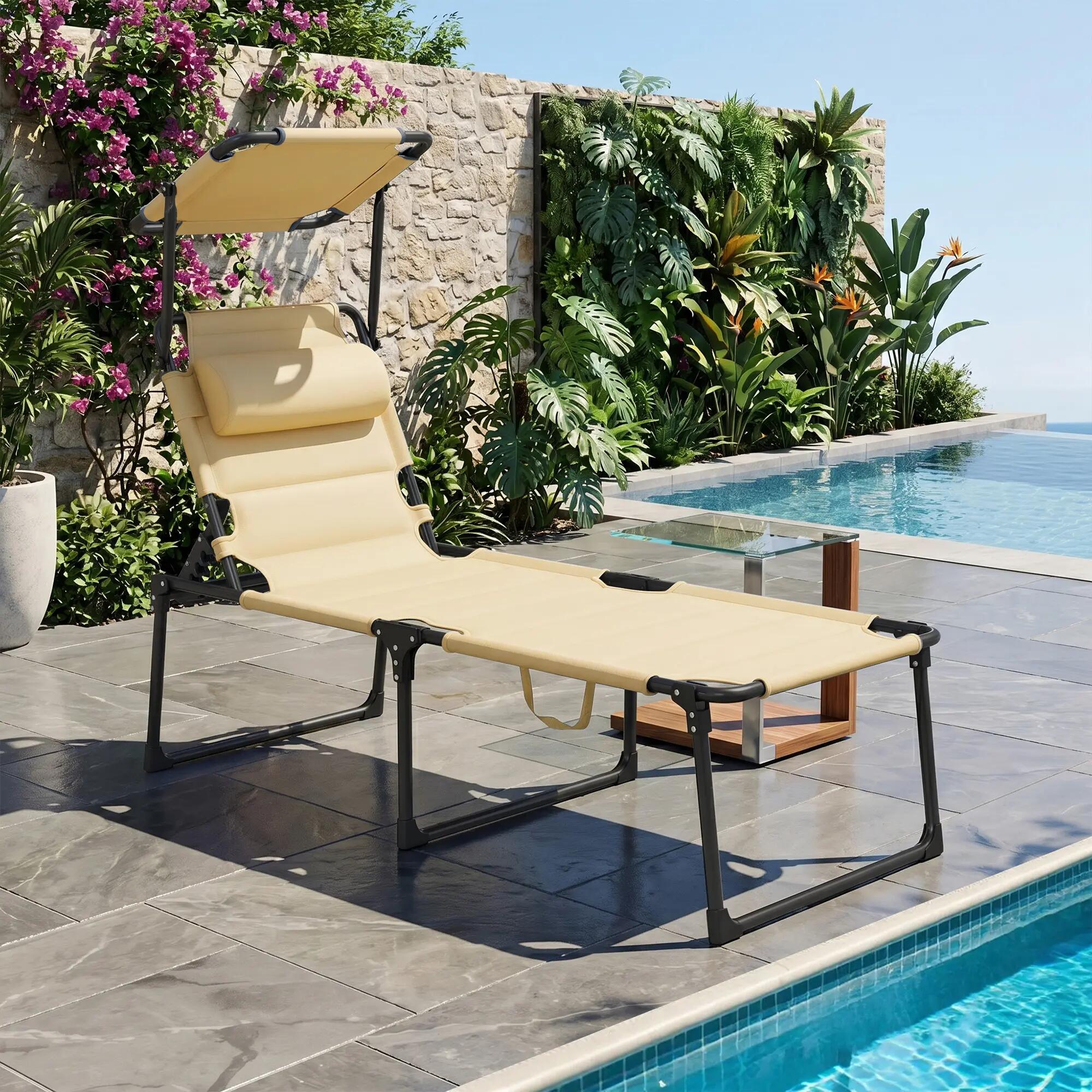 Espreguiçadeira de jardim creme branco Outsunny 2/7