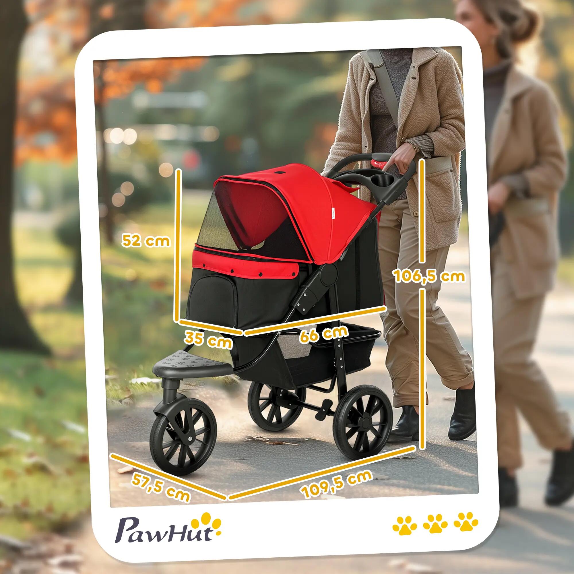 Cochecito para Mascotas PawHut 109,5x57,5x106,5 cm Rojo 3/7