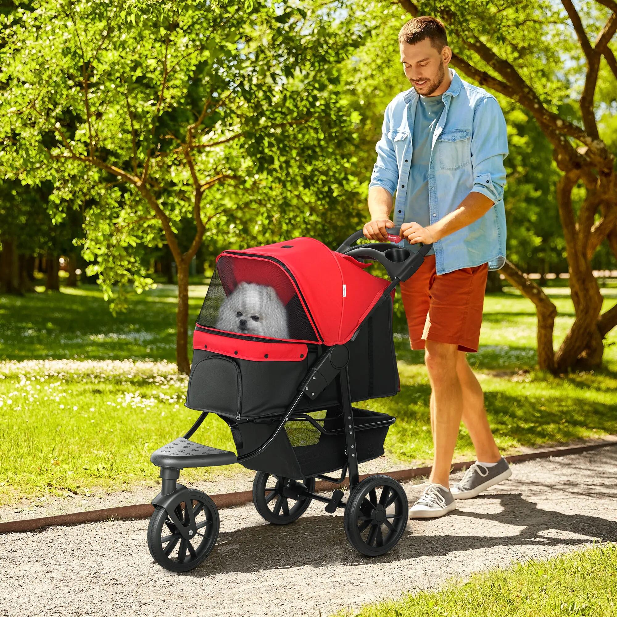 Cochecito para Mascotas PawHut 109,5x57,5x106,5 cm Rojo 2/7