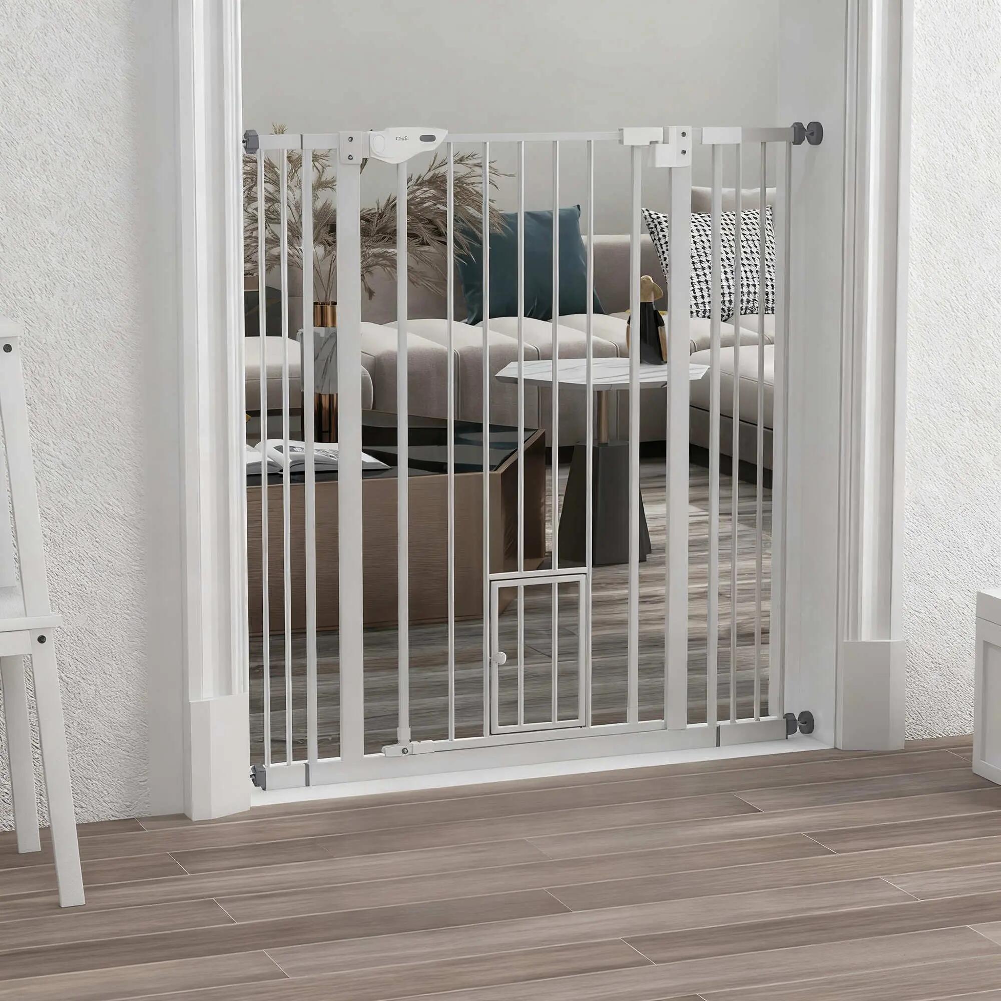 Barreira de segurança cães 101x3.5x104.1 cm branco PawHut 2/7